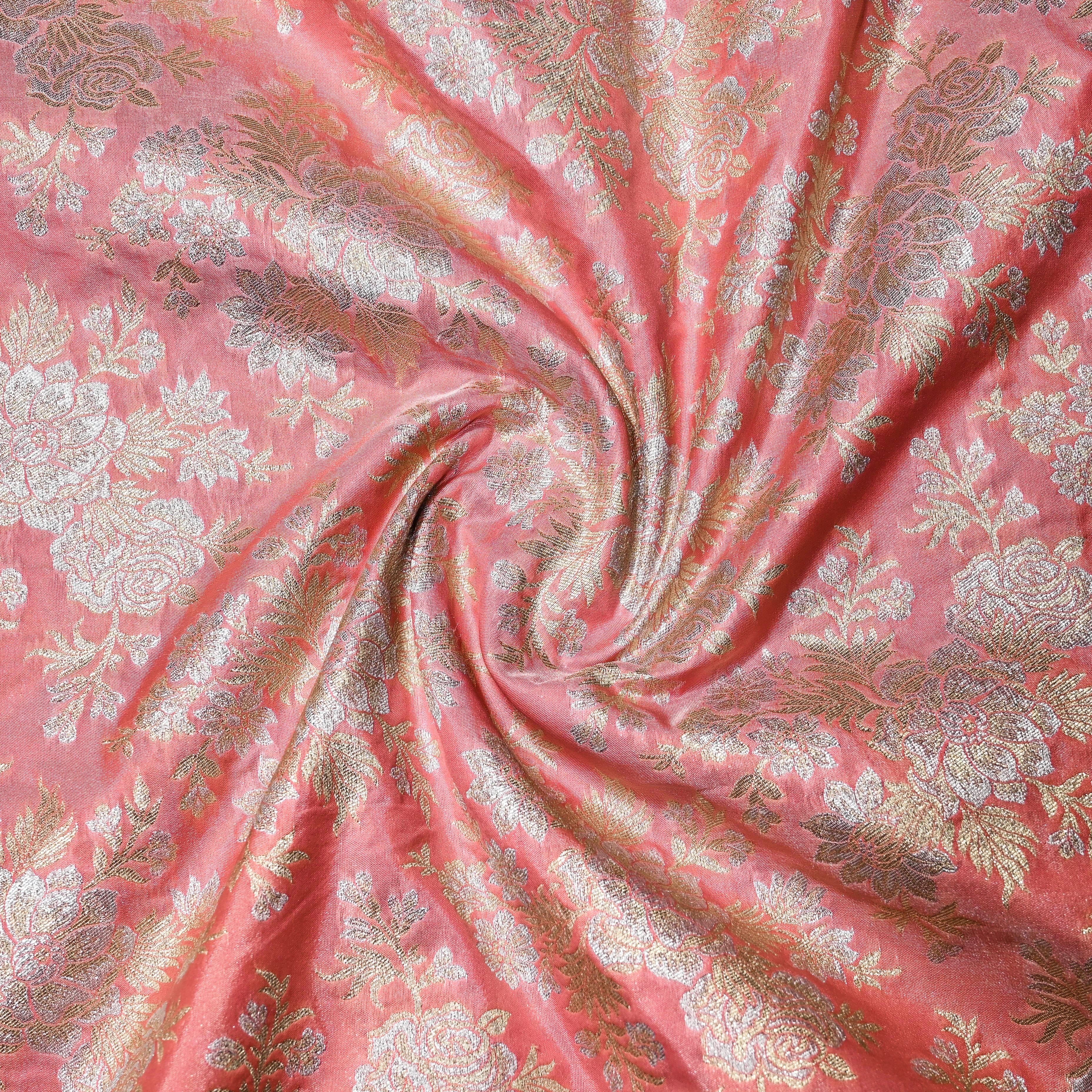 Light Pink Banarasi Fabric With Floral Jaal