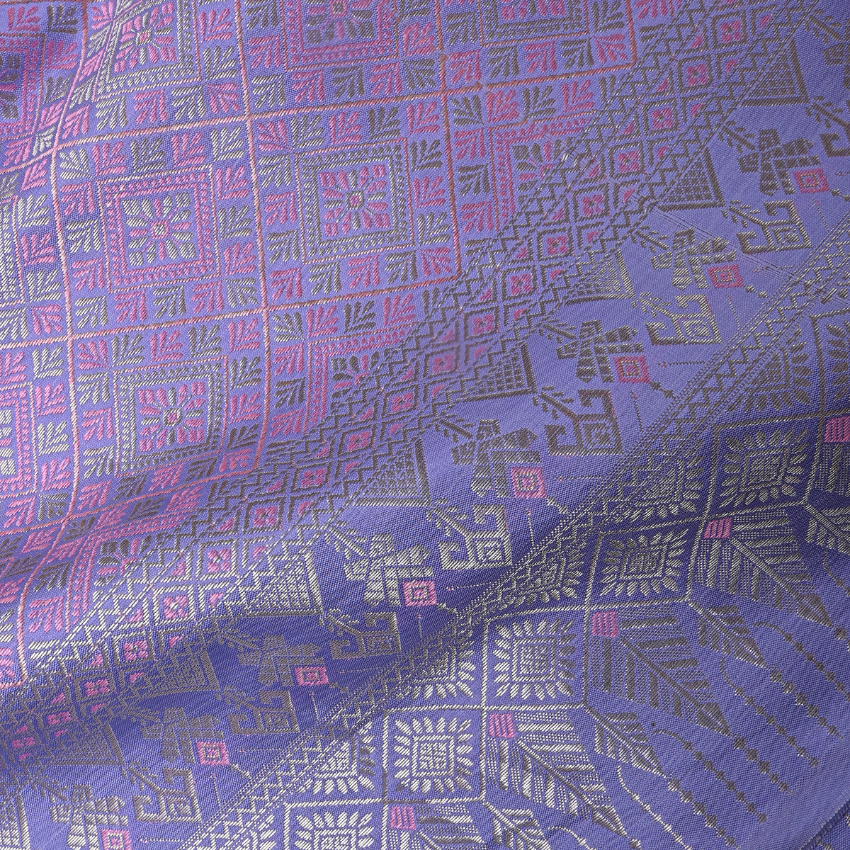 Heather Purple Silver Zari Check Jamawar Silk Fabric