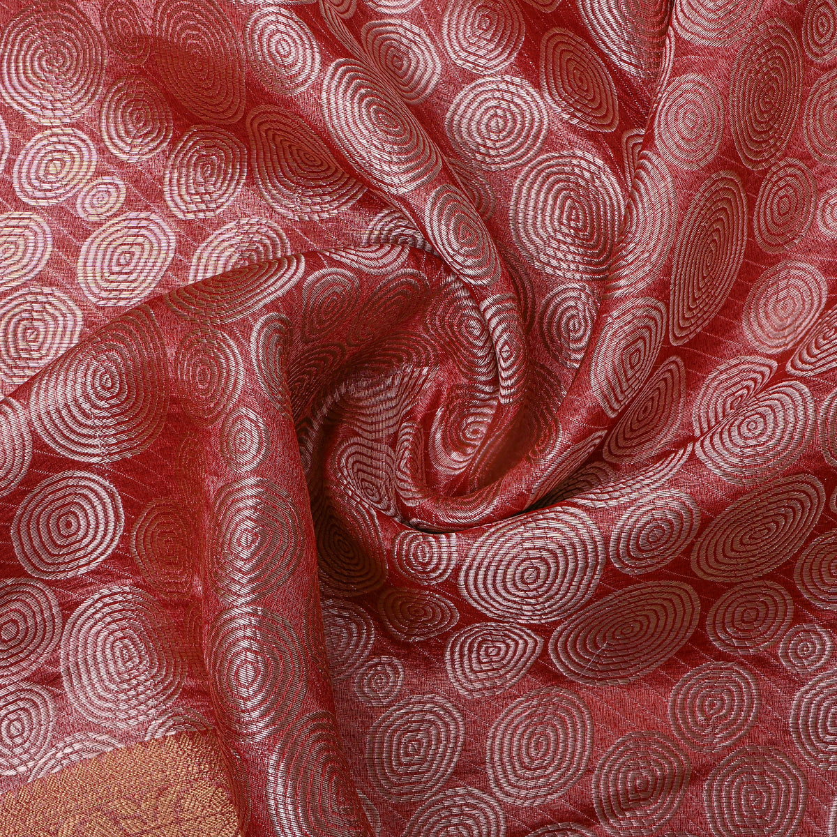 Guava Dual Tone Zari Spiral Geometric Self Weave Jamawar Silk Fabric
