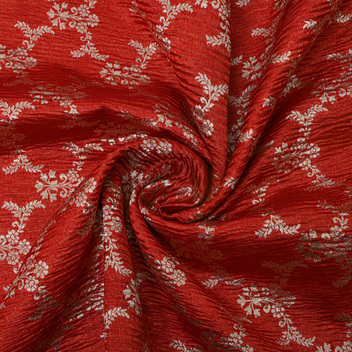 Paprika Gold Zari Floral Jaal Self Weave Jamawar Tissue Fabric