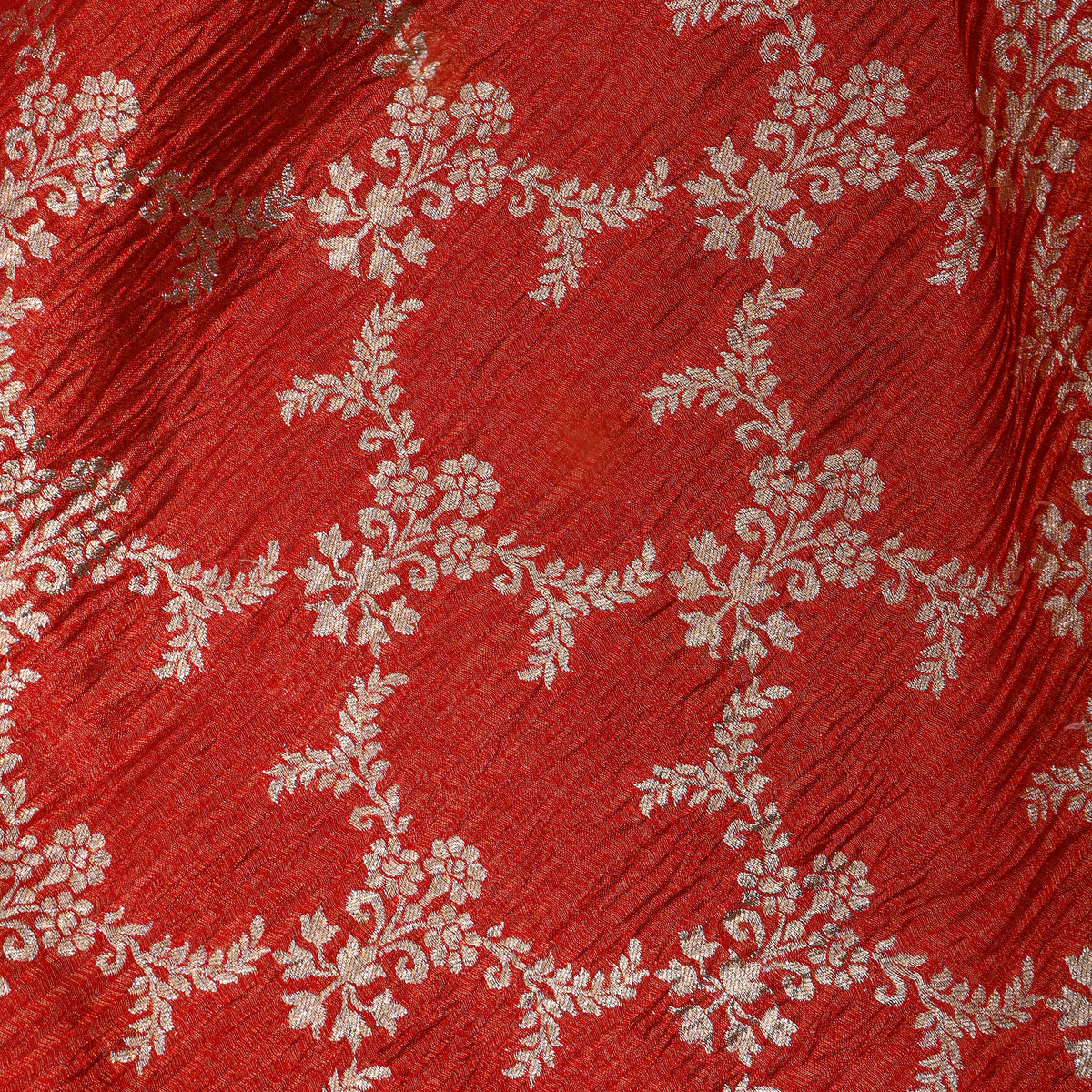 Paprika Gold Zari Floral Jaal Self Weave Jamawar Tissue Fabric