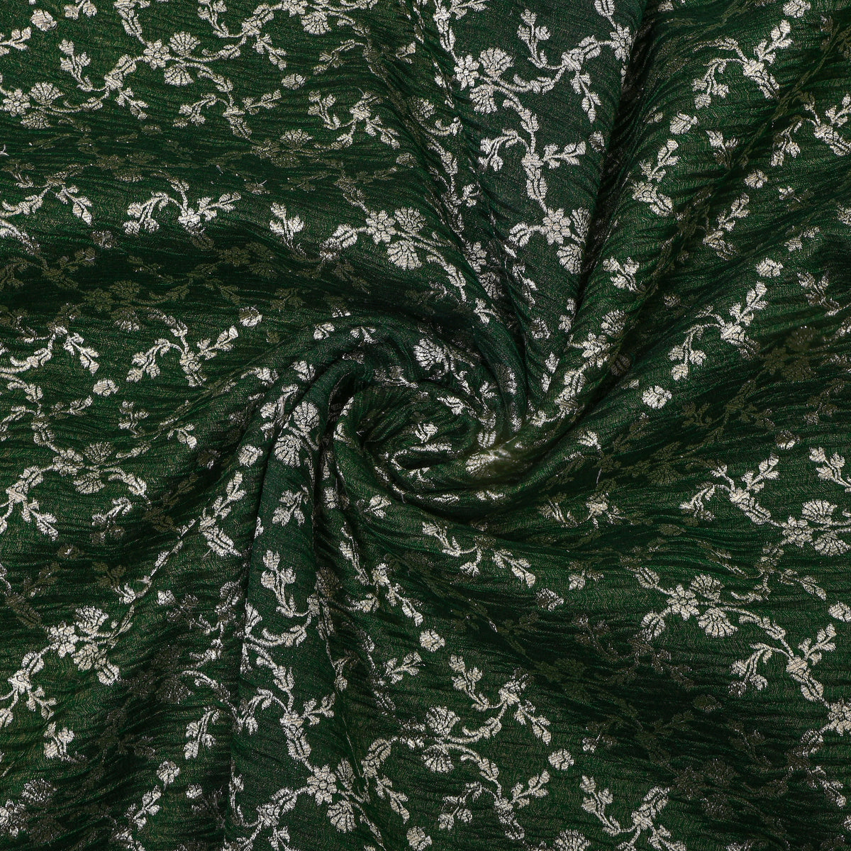 Pine Silver Zari Floral Vine Self Weave Jamawar Tissue Fabric