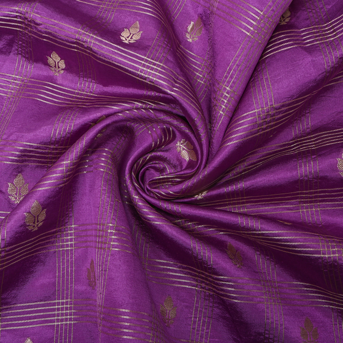 Amethyst Purple Dual Tone Zari Leaf Butti Checks Jamawar Silk Fabric