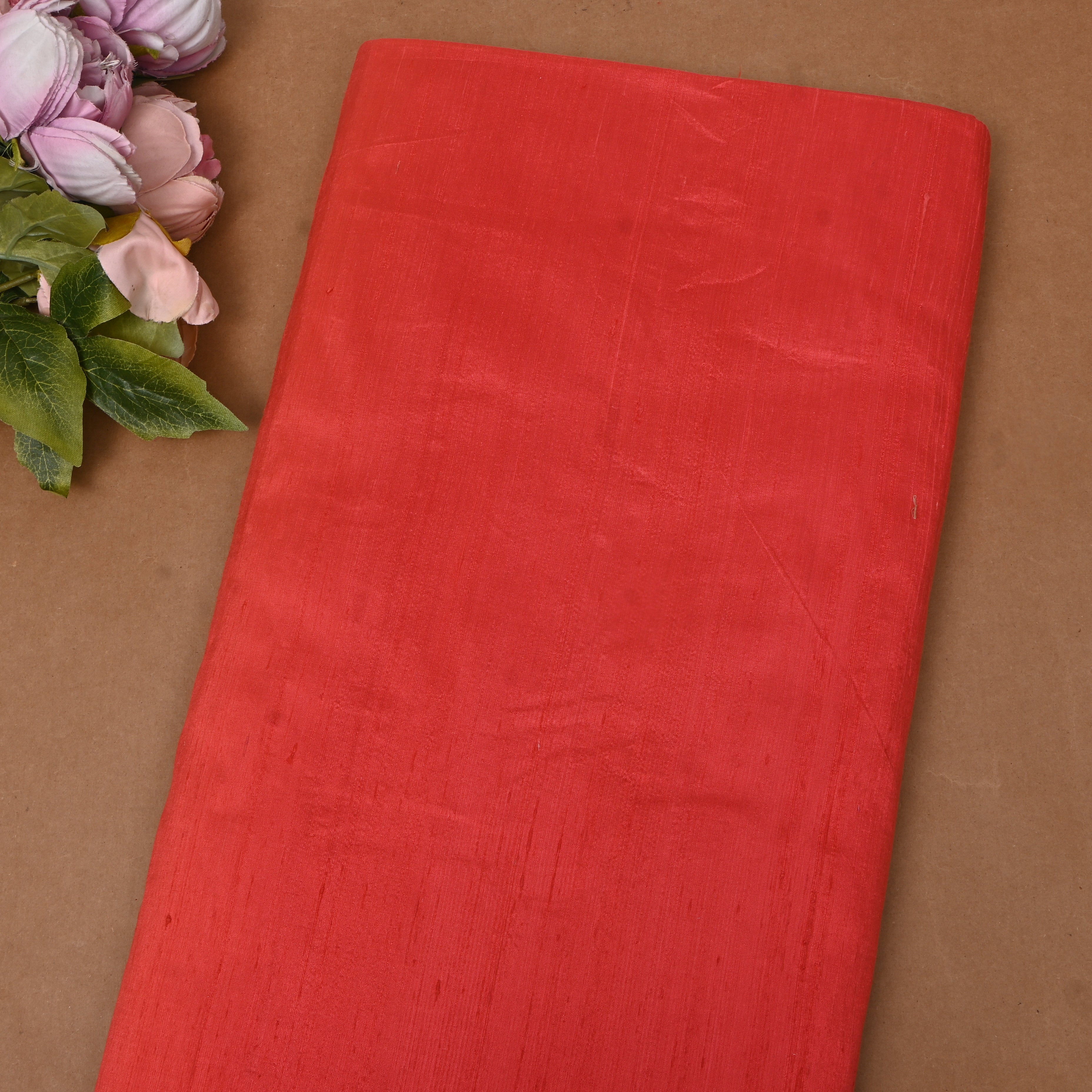 Coral Red Plain Silk