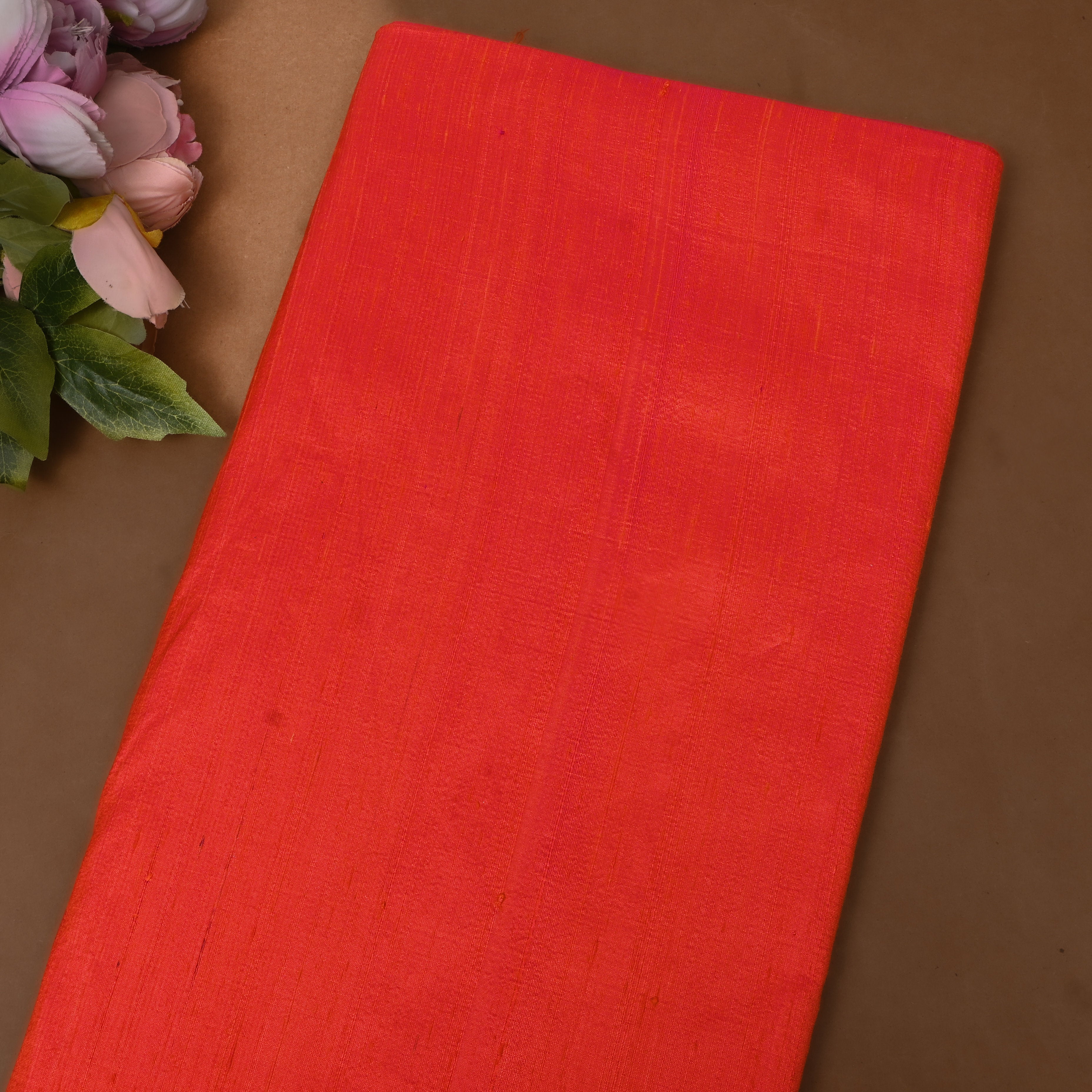 Brick Orange Plain Dupion Silk Fabric
