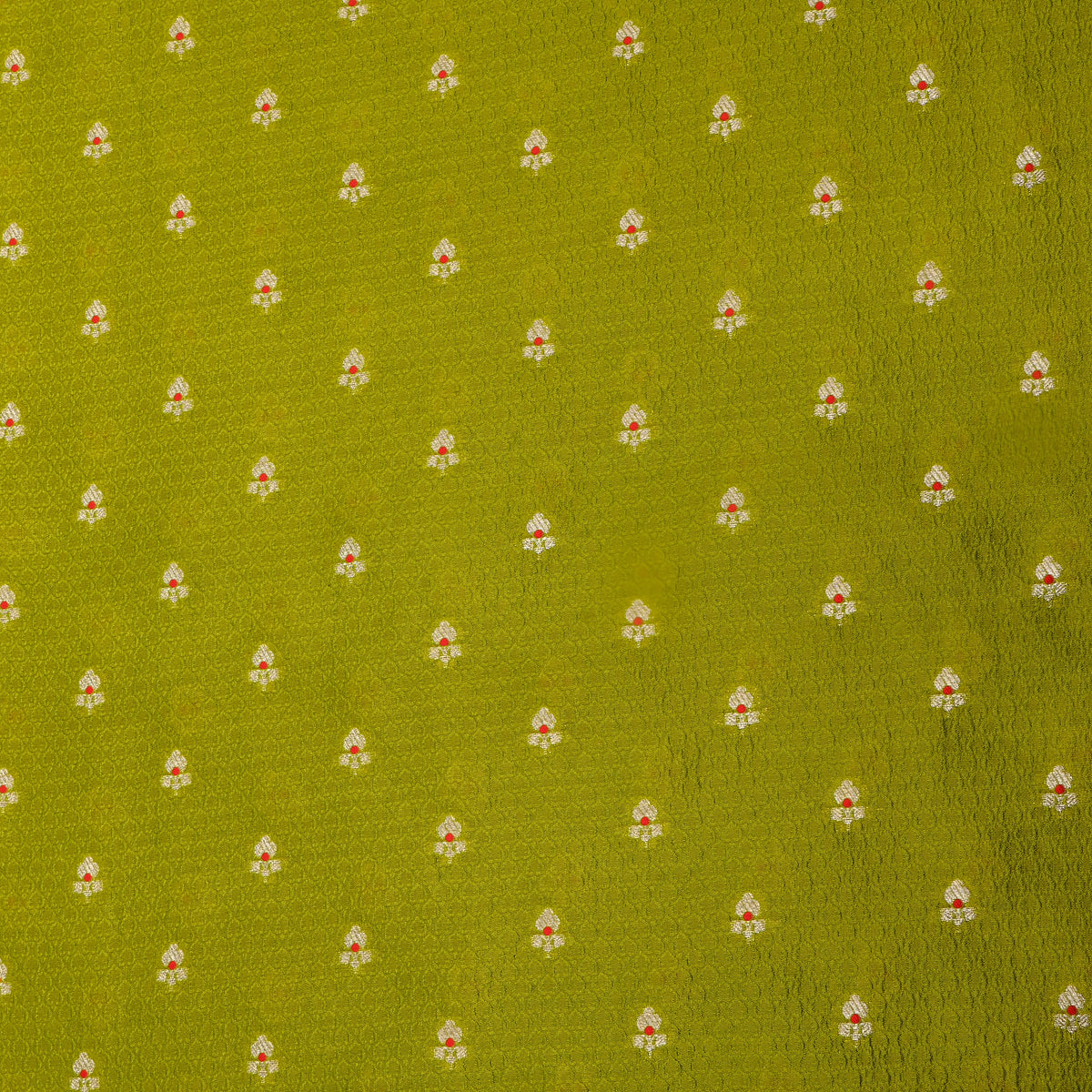 Avocado Gold Zari Floral Butti Self Weave Jamawar Tissue Fabric