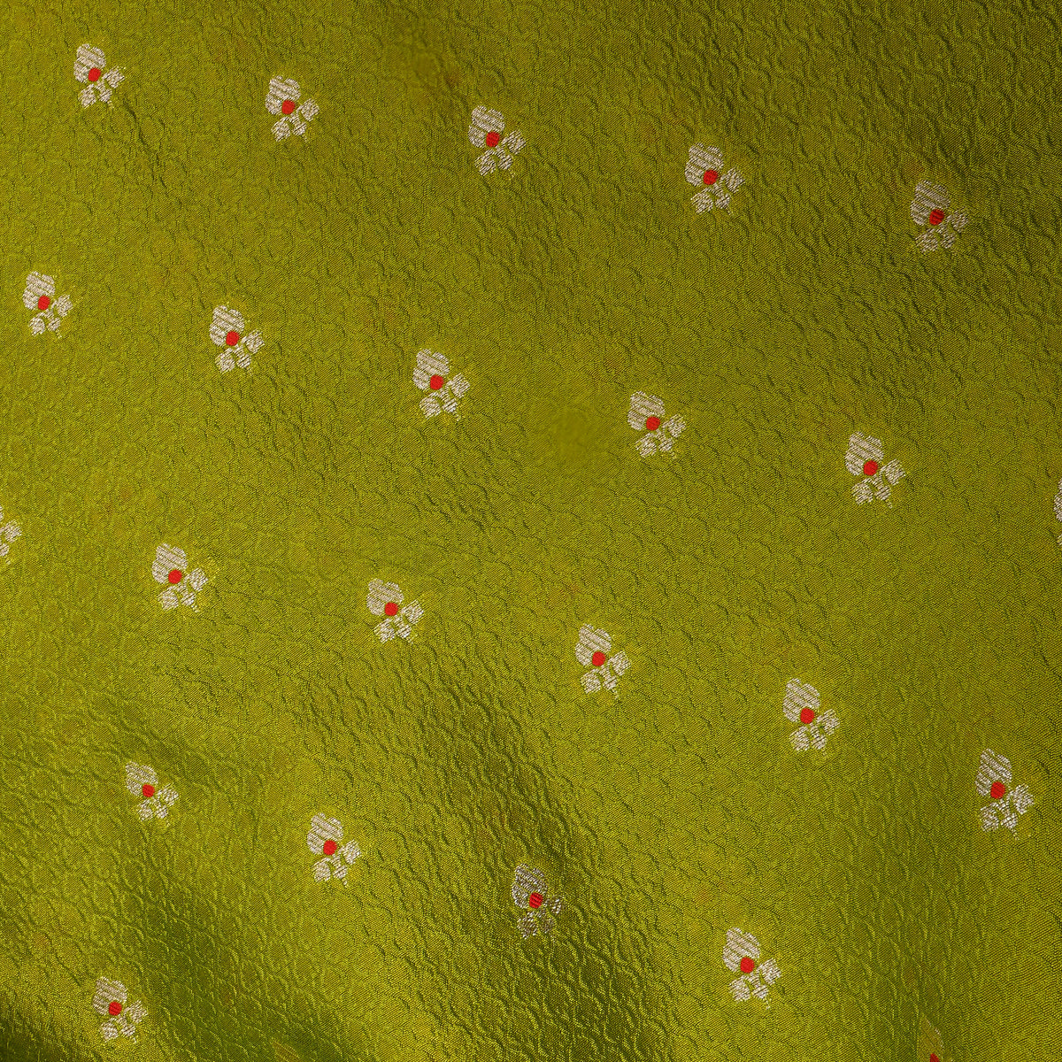 Avocado Gold Zari Floral Butti Self Weave Jamawar Tissue Fabric