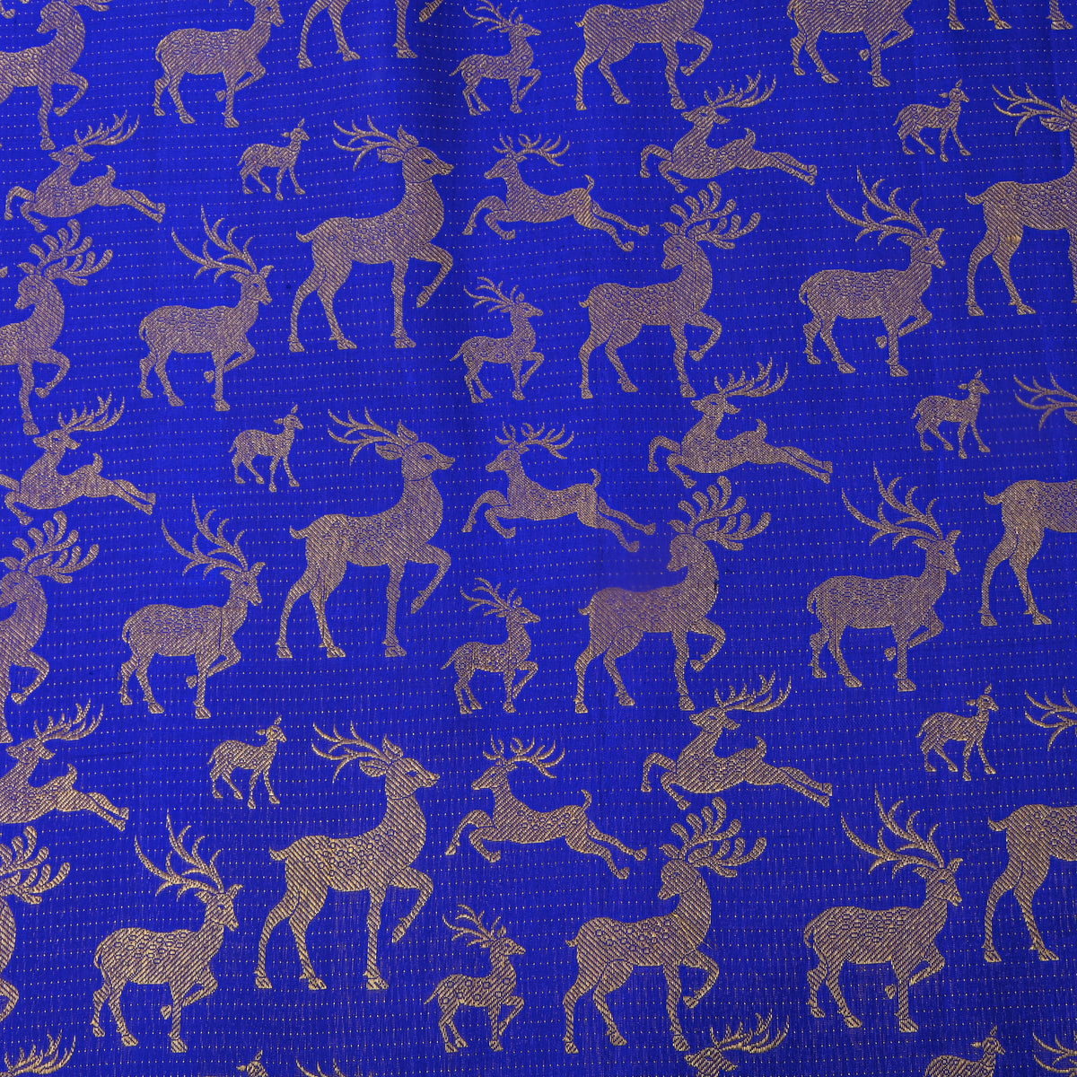 Cobalt Blue Silver Zari Deer Kanjivamram Silk Fabric