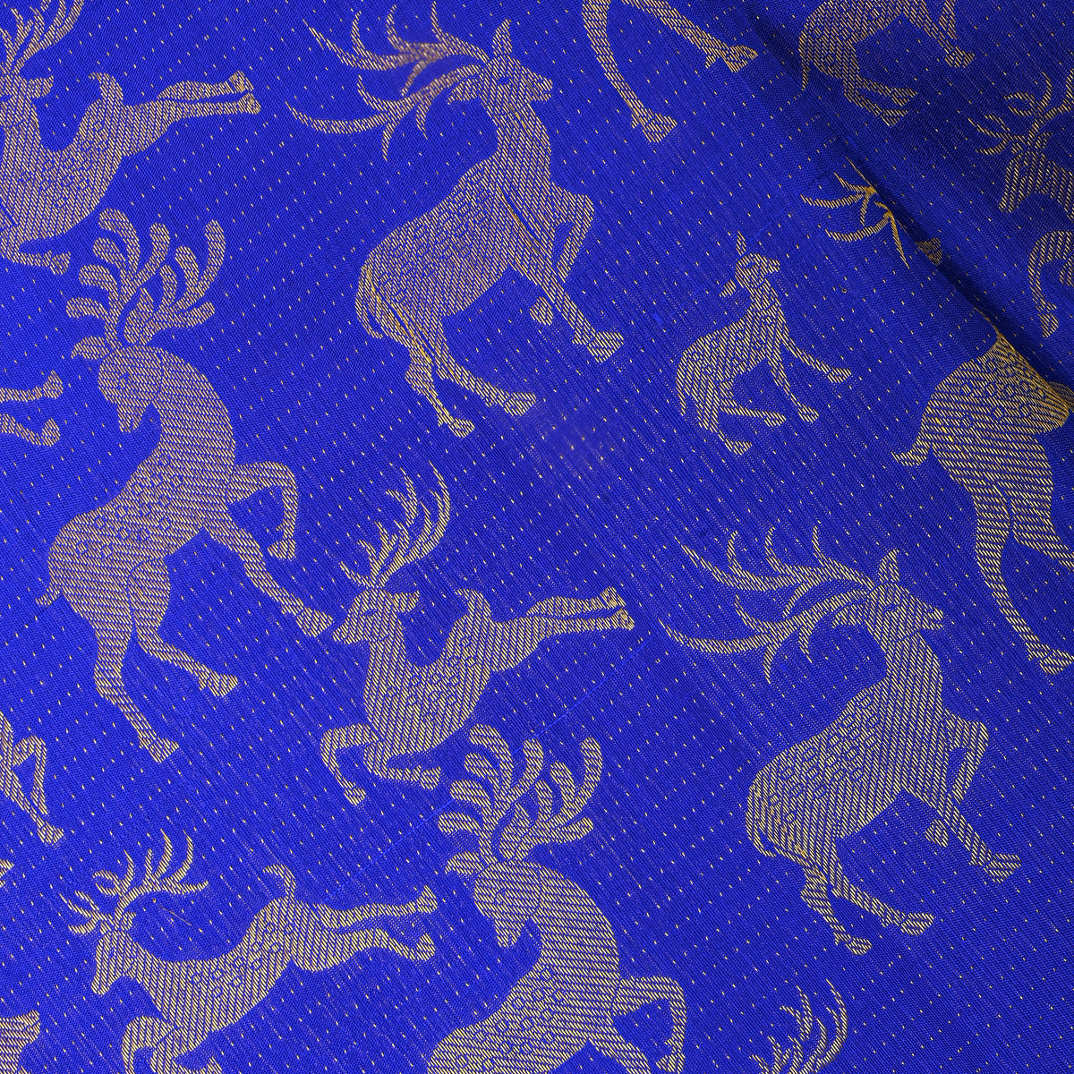 Cobalt Blue Silver Zari Deer Kanjivamram Silk Fabric