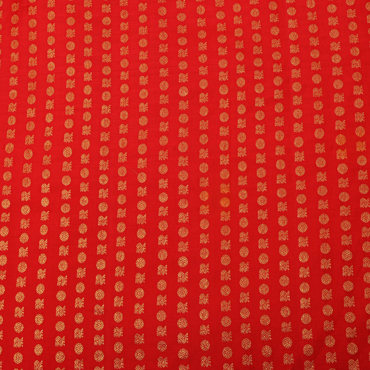 Vermilion Orange Gold Zari Butti Kanjivaram Silk Fabric