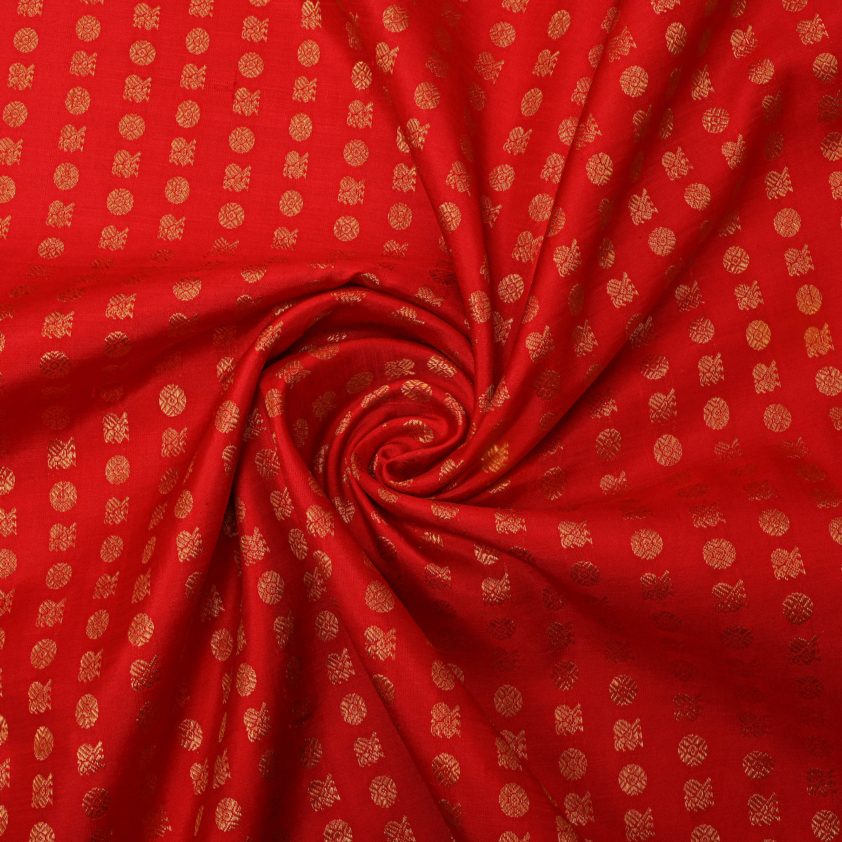 Vermilion Orange Gold Zari Butti Kanjivaram Silk Fabric