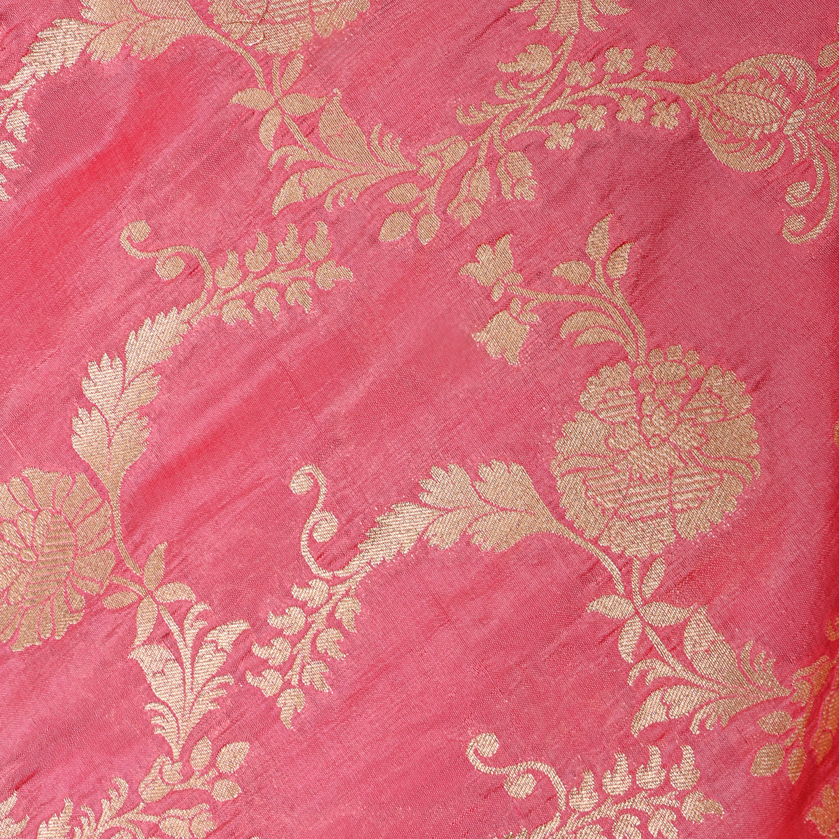 Guava Pink Gold Zari Floral Jaal Jamawar Silk Fabric