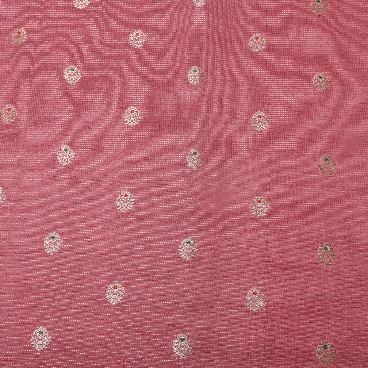 Dusty Rose Silver Zari Spaced Motif Jamawar Silk Fabric