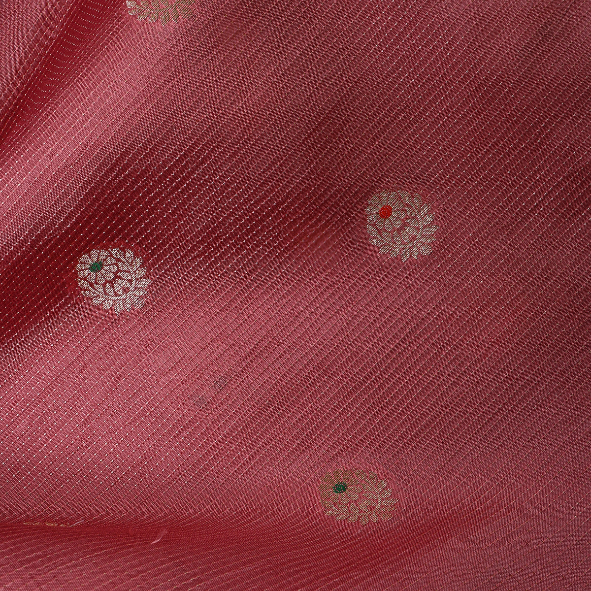 Dusty Rose Silver Zari Spaced Motif Jamawar Silk Fabric