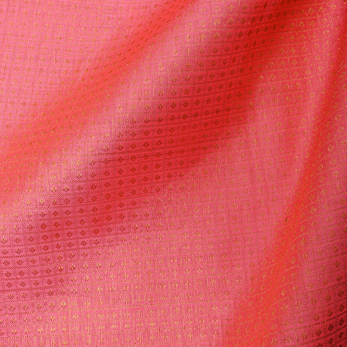 Coral Pink Gold Zari Kanjivaram Silk Fabric