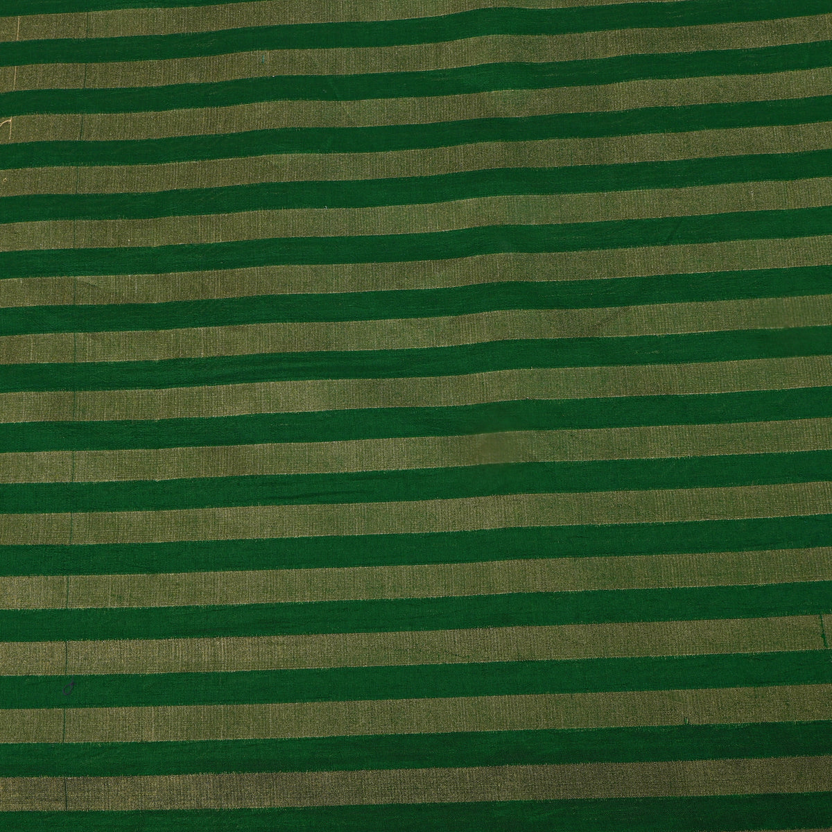 Forest Green Gold Zari Horizontal Striped Jamawar Silk Fabric