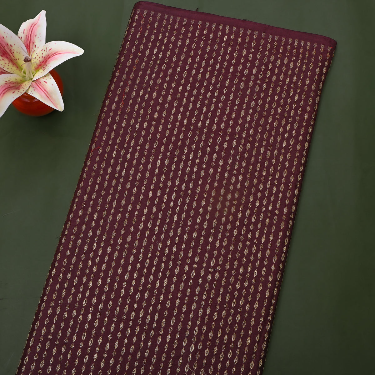 Aubergine Gold Zari Butti Kanjivaram Silk Fabric