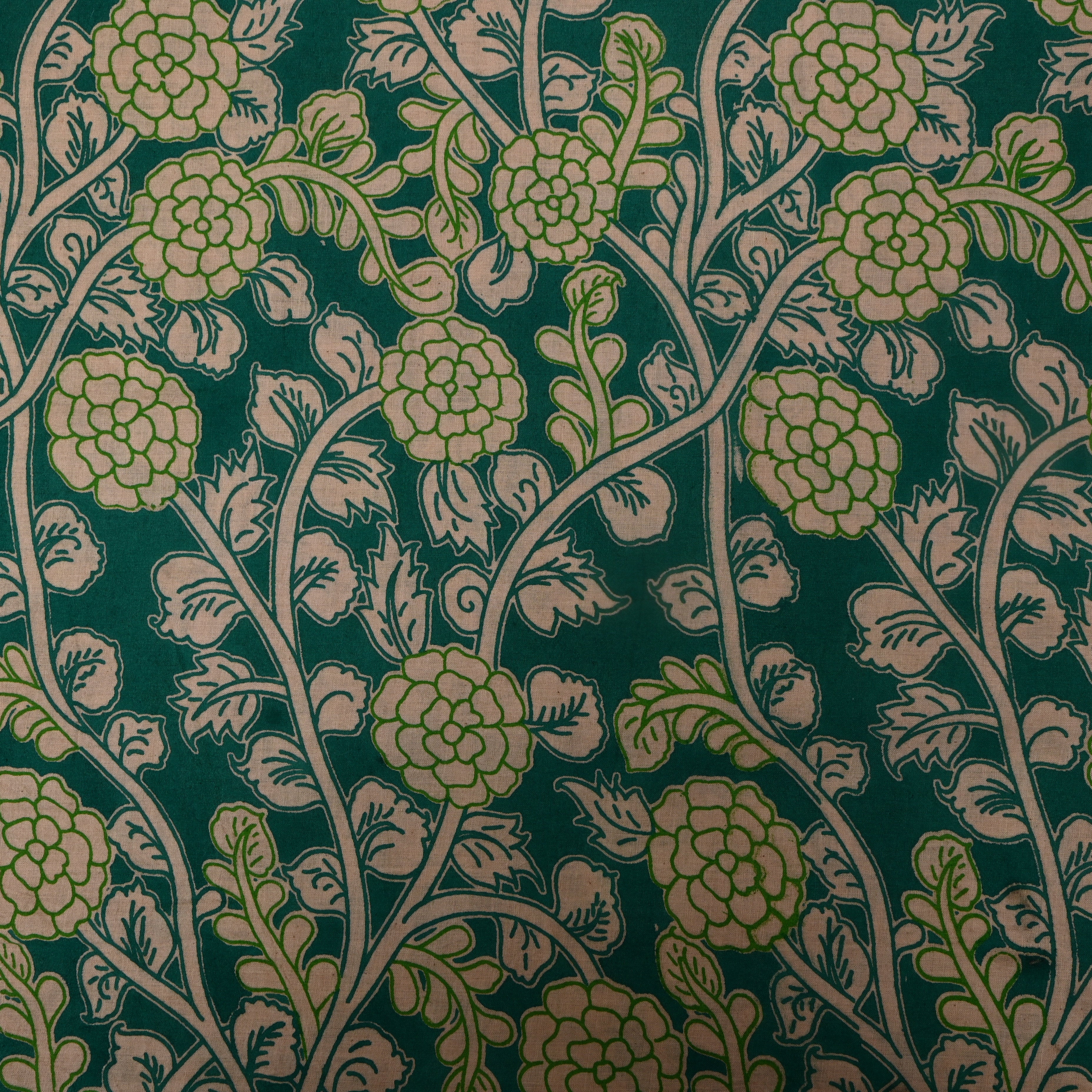 Teal Green Floral Vine Kalamkari Cotton
