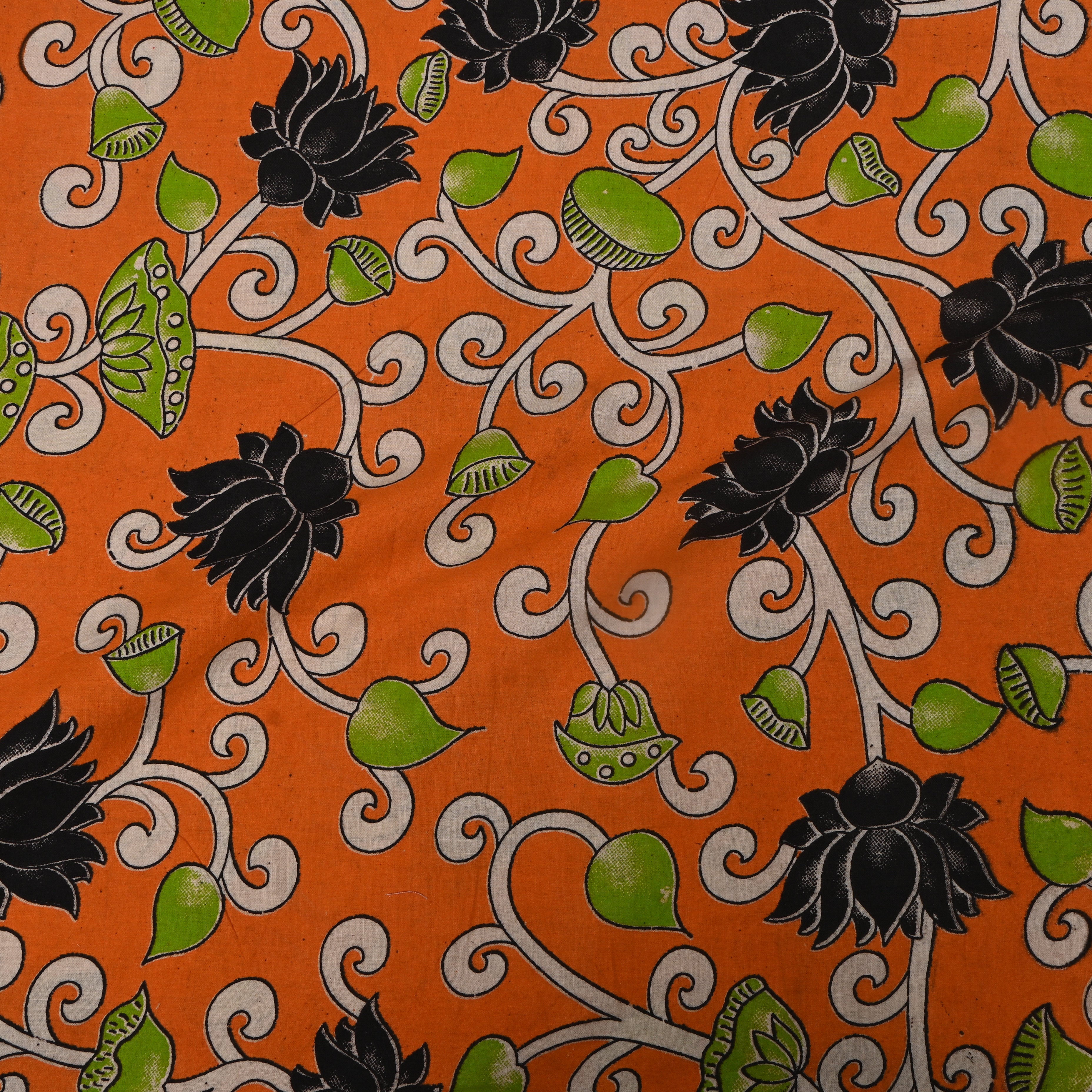 Burnt Orange Lotus Vine Kalamkari Cotton