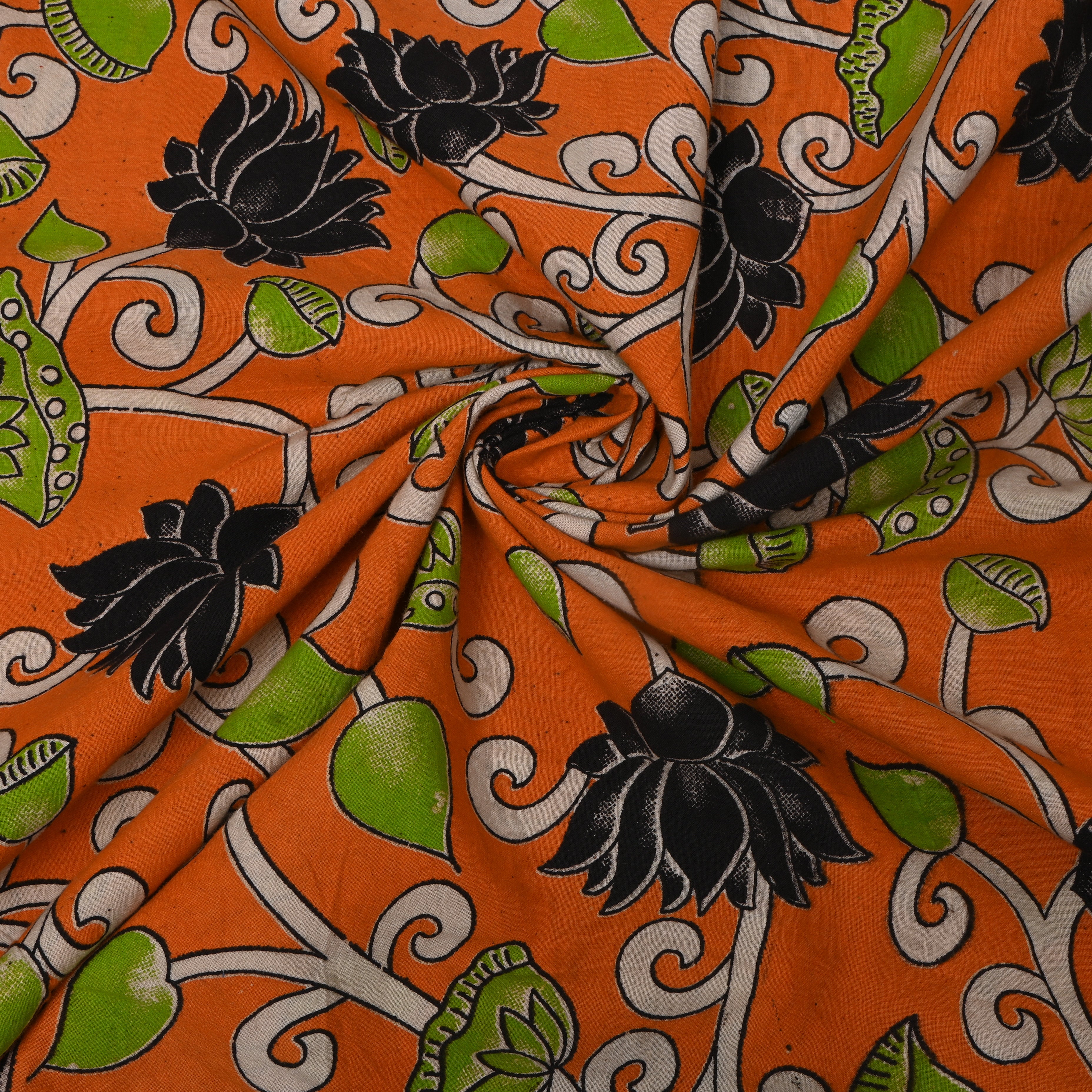 Burnt Orange Lotus Vine Kalamkari Cotton