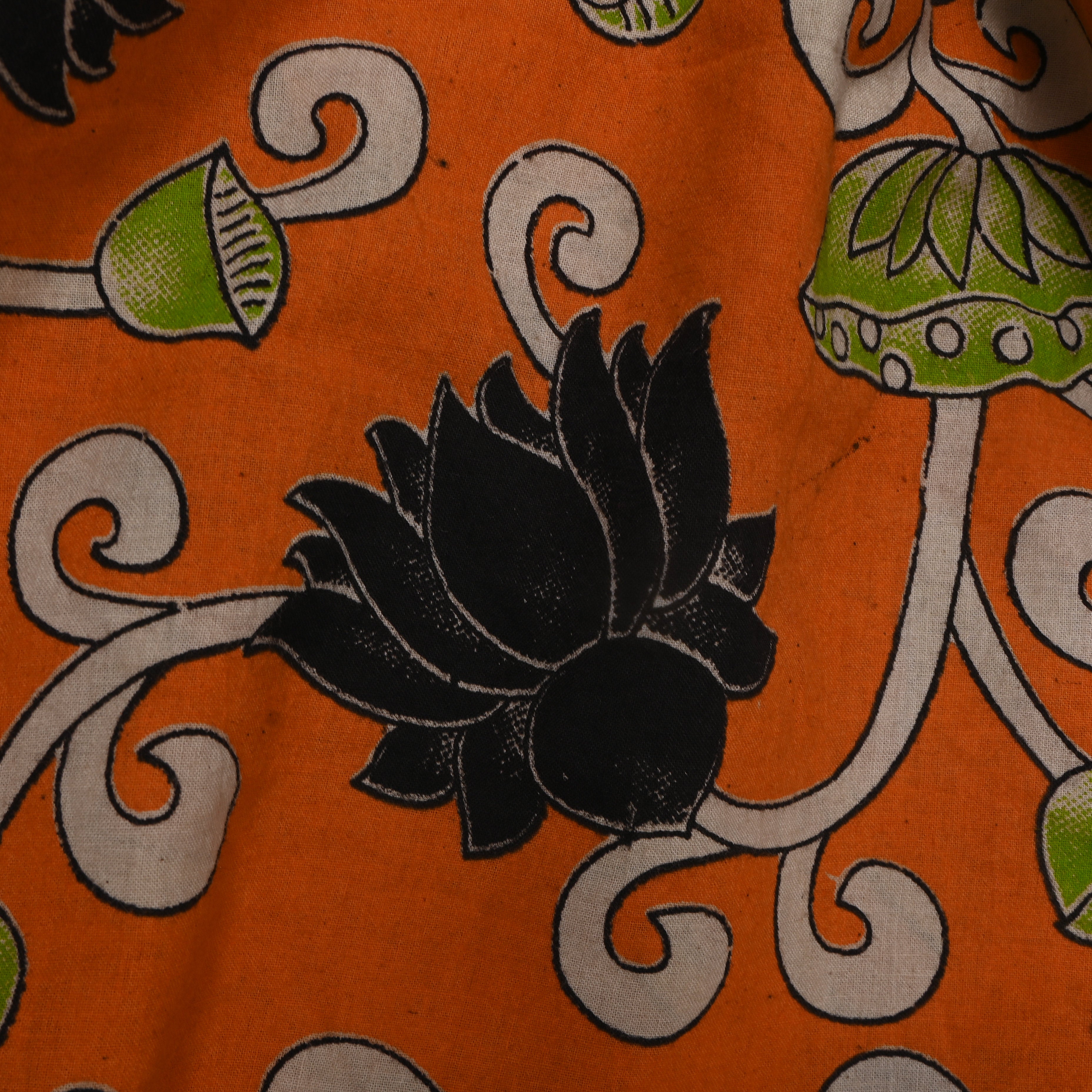 Burnt Orange Lotus Vine Kalamkari Cotton