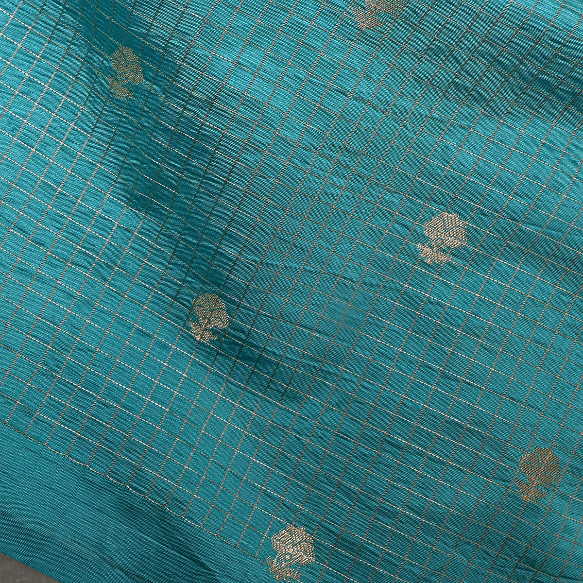 Sky Blue Silver Zari Trellis Butti Jamawar Silk Fabric