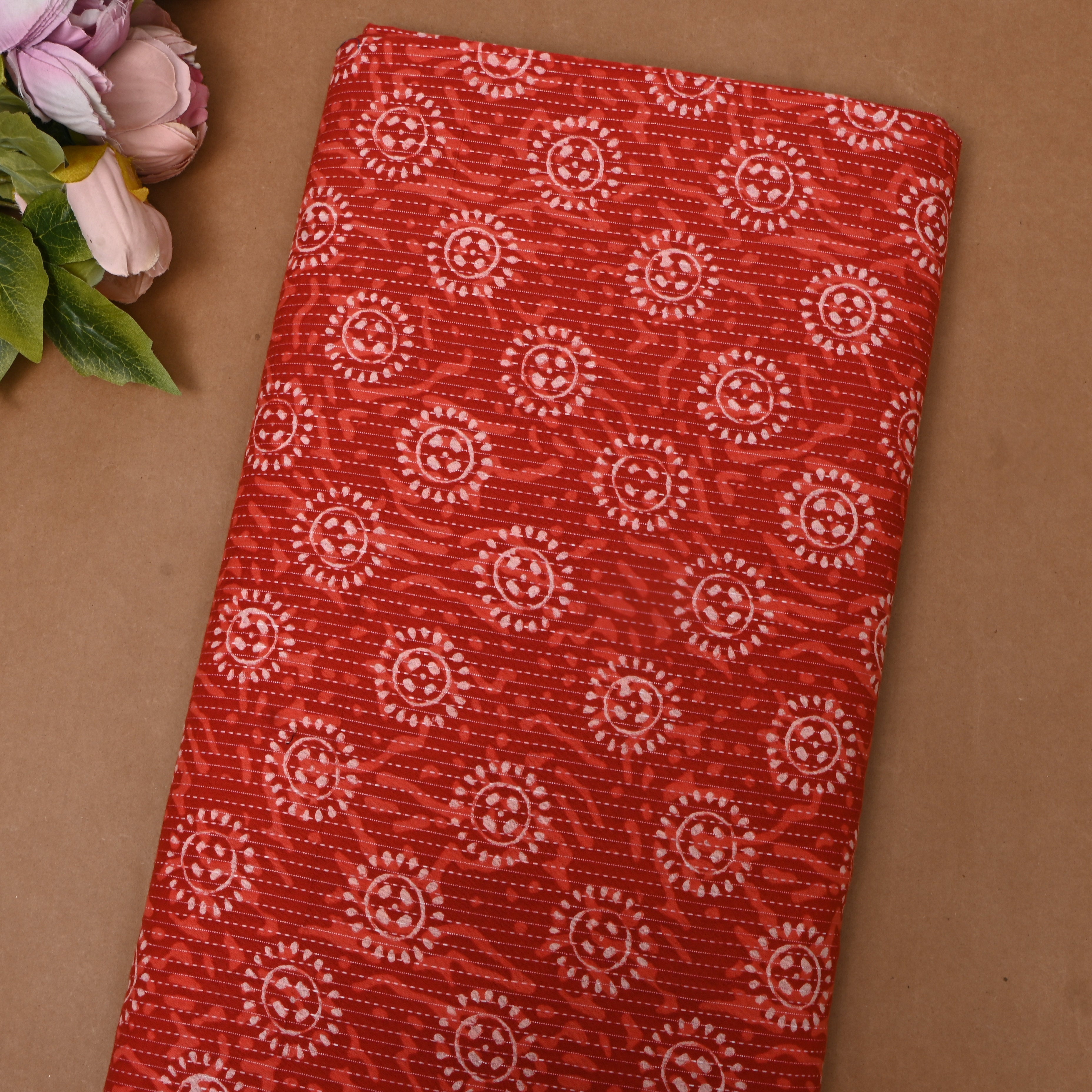 Rust Orange Bandhani-Style Print Cotton Fabric