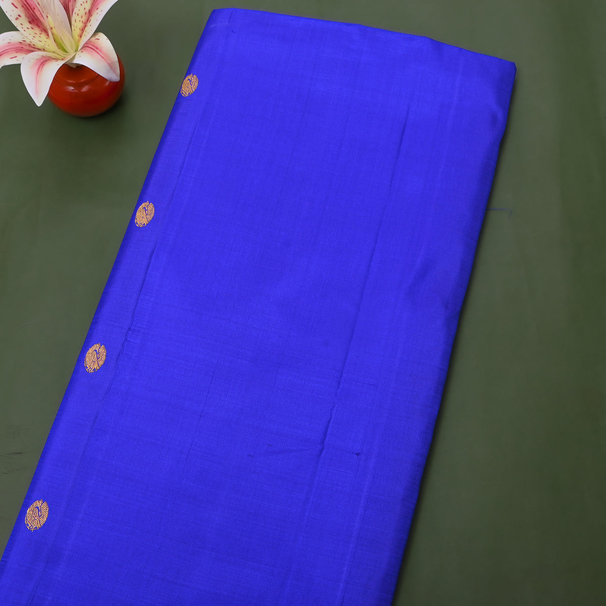 Bluebell Gold Zari Peacock Butti Kanjivaram Silk Fabric