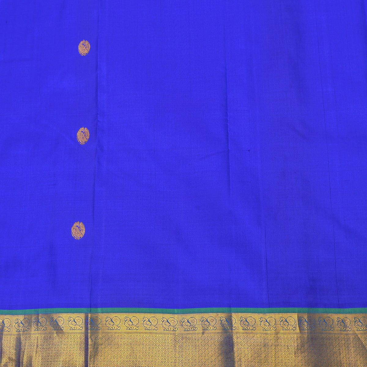 Bluebell Gold Zari Peacock Butti Kanjivaram Silk Fabric