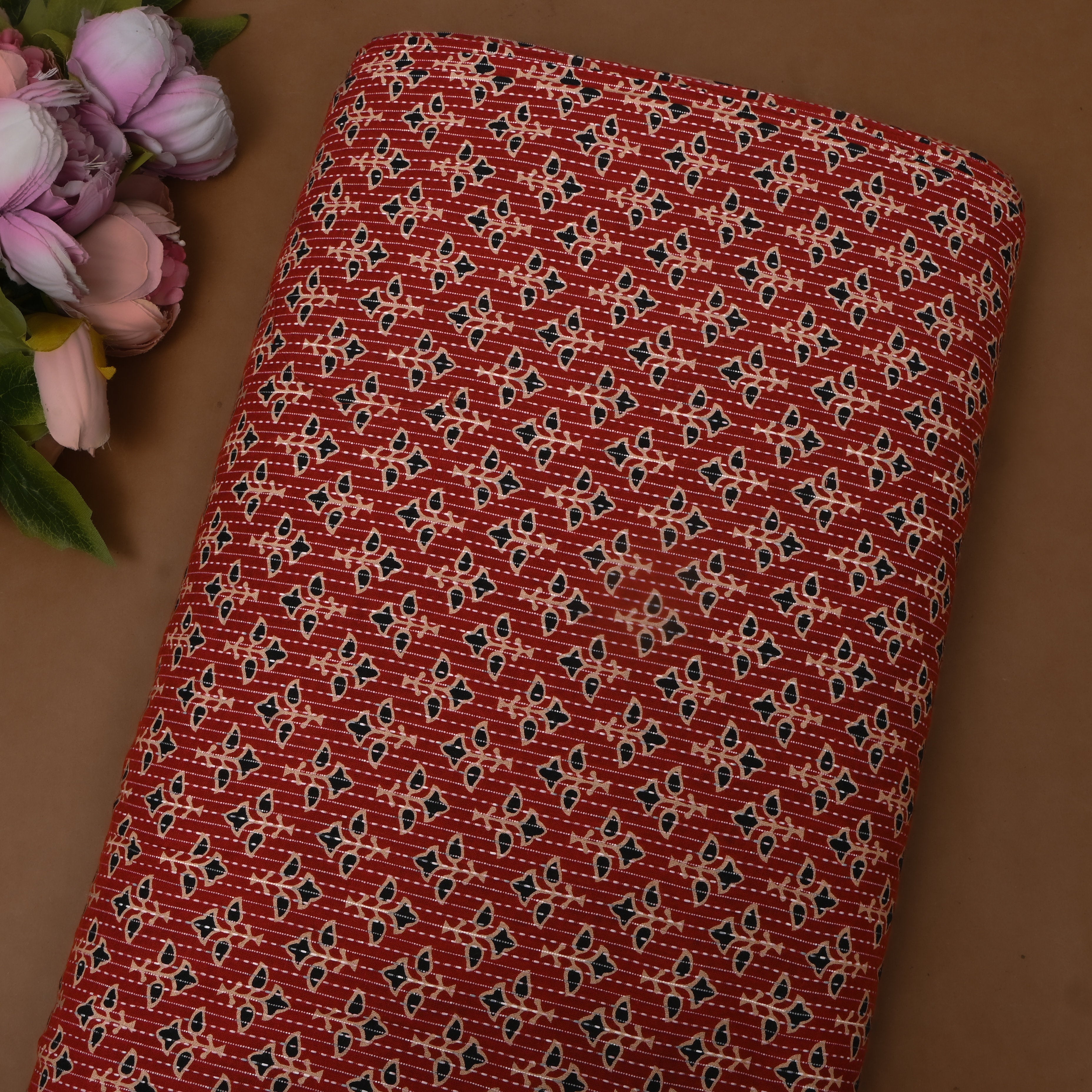 Deep Red Ajrakh Leaf Print Cotton