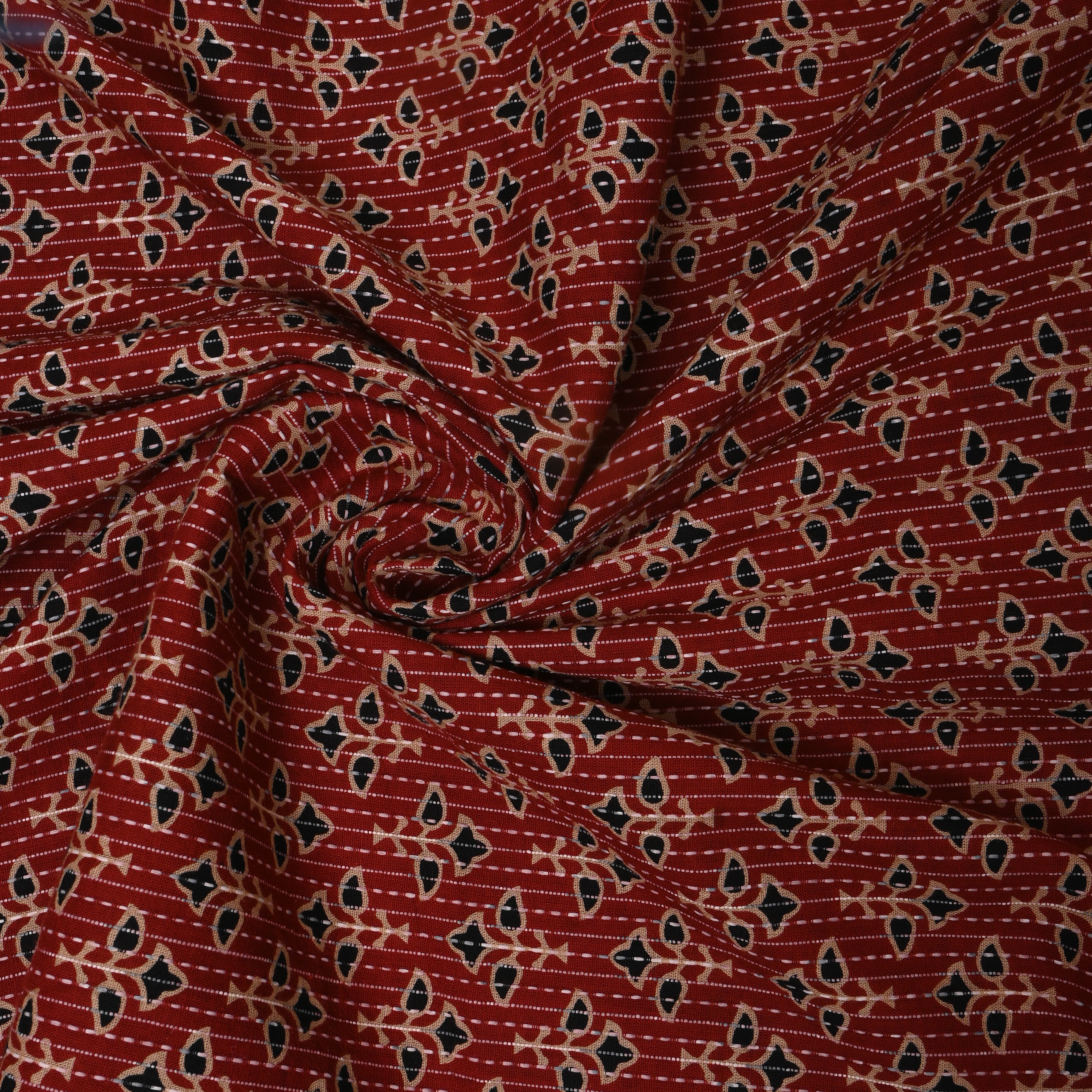 Deep Red Ajrakh Leaf Print Cotton