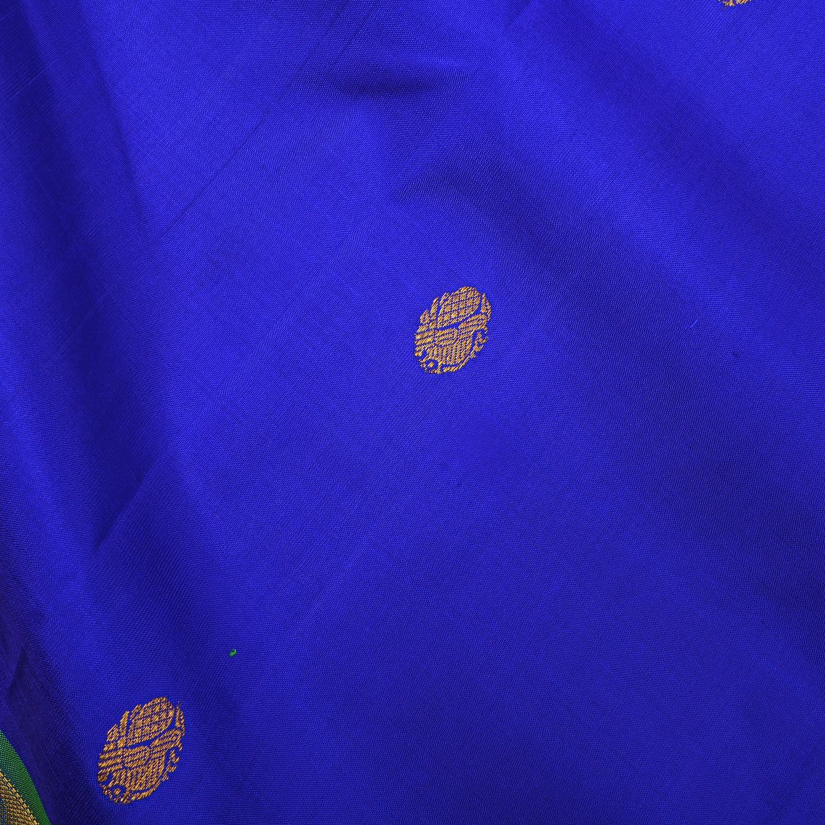 Bluebell Gold Zari Peacock Butti Kanjivaram Silk Fabric