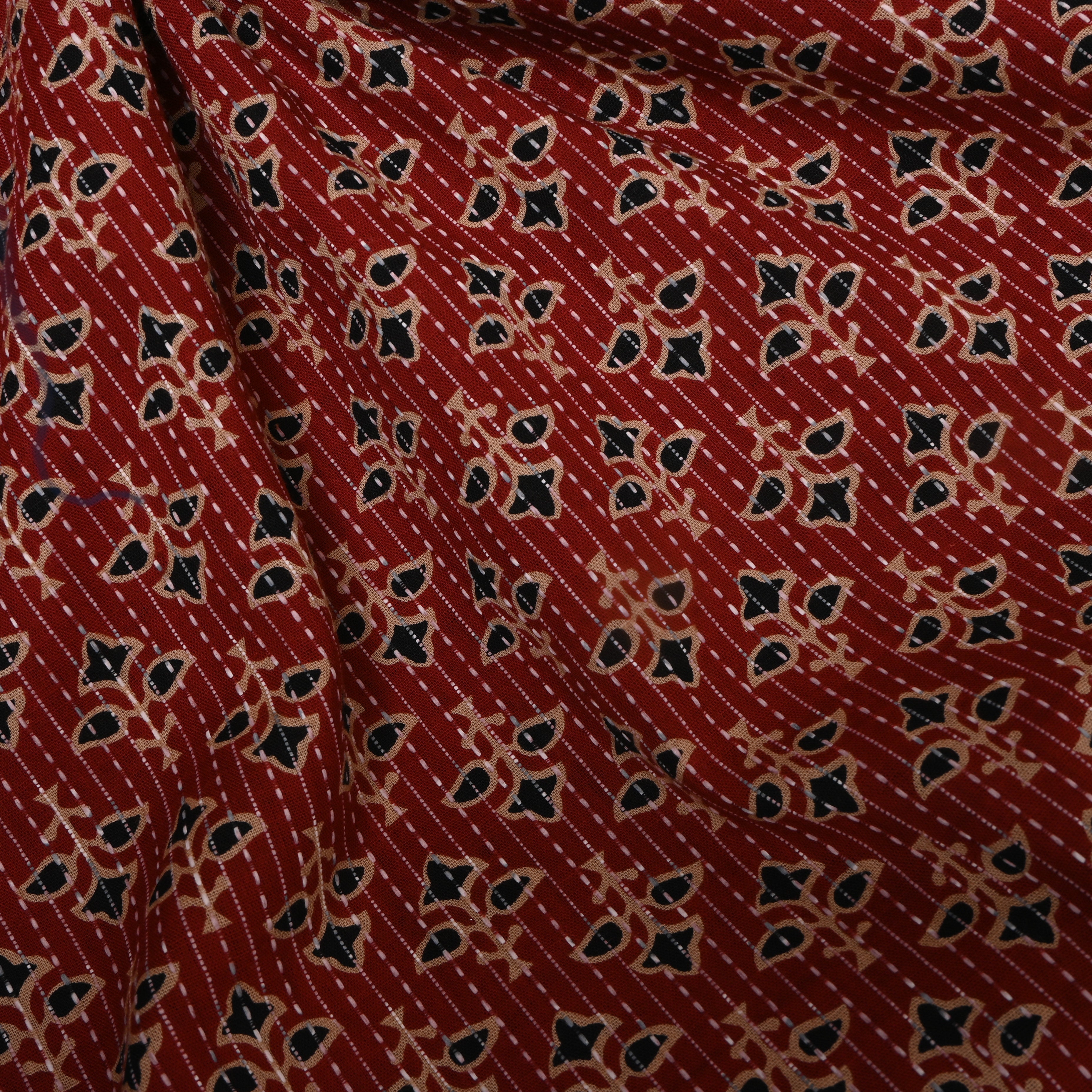 Deep Red Ajrakh Leaf Print Cotton
