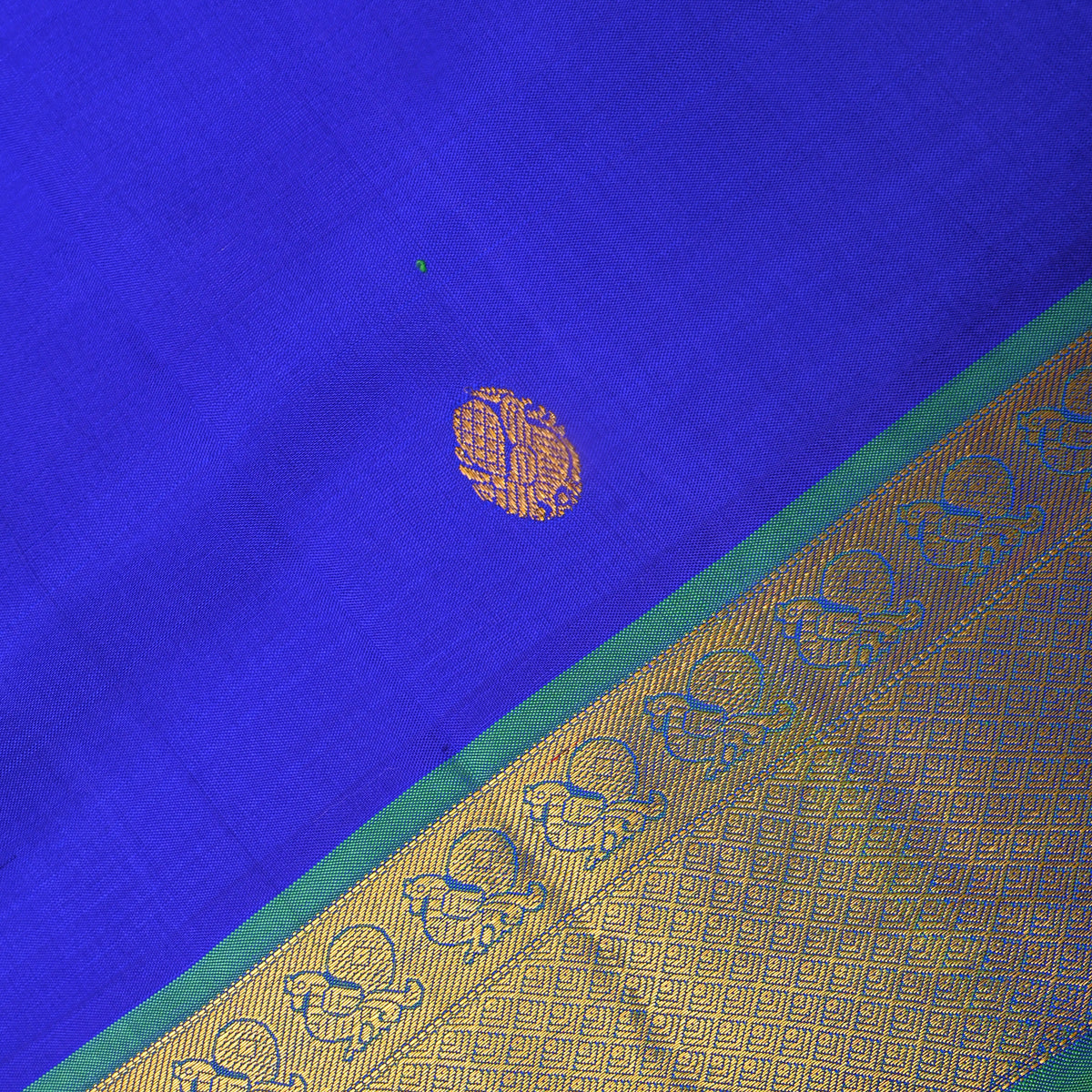 Bluebell Gold Zari Peacock Butti Kanjivaram Silk Fabric
