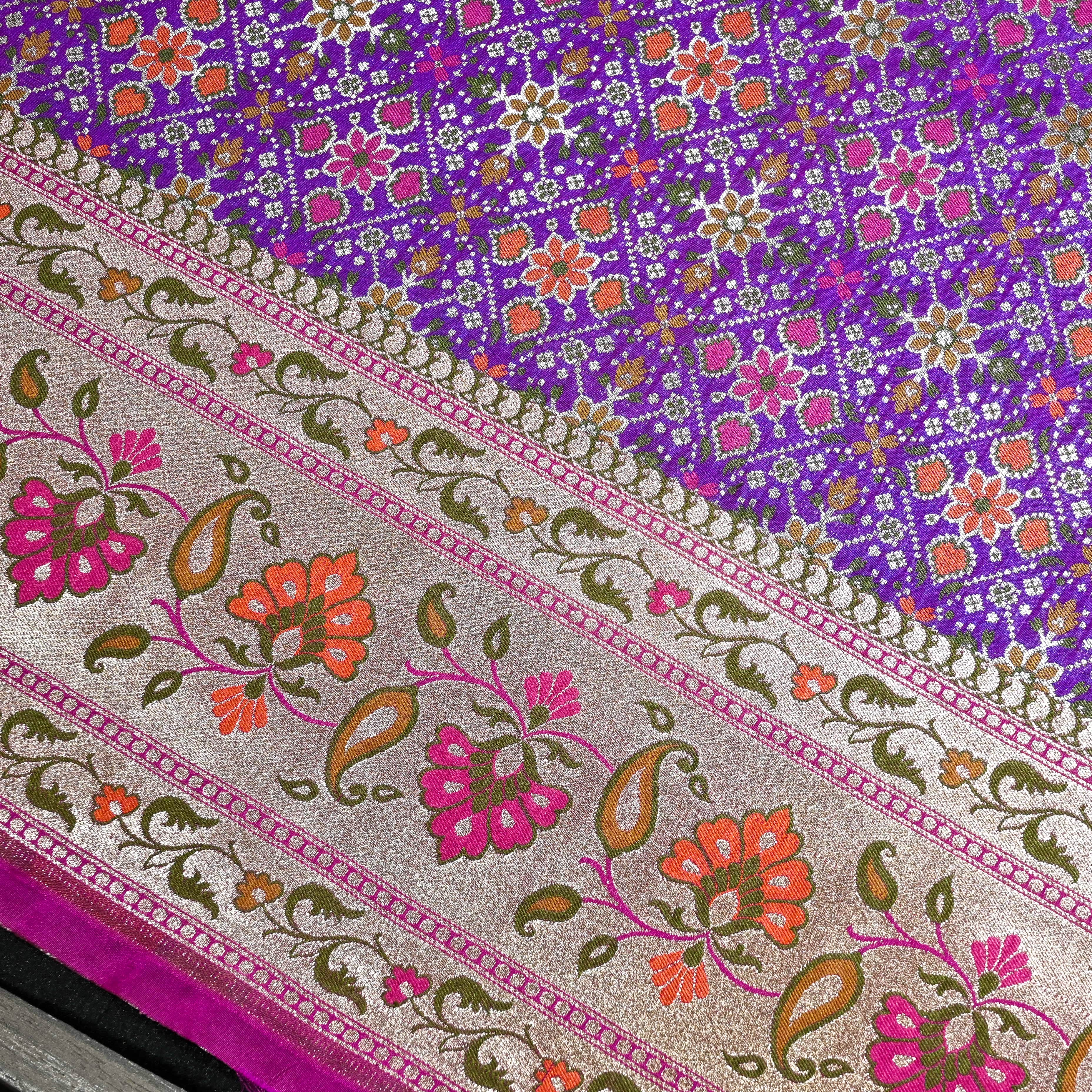 Purple Banaras Fabric With Meenakari Border