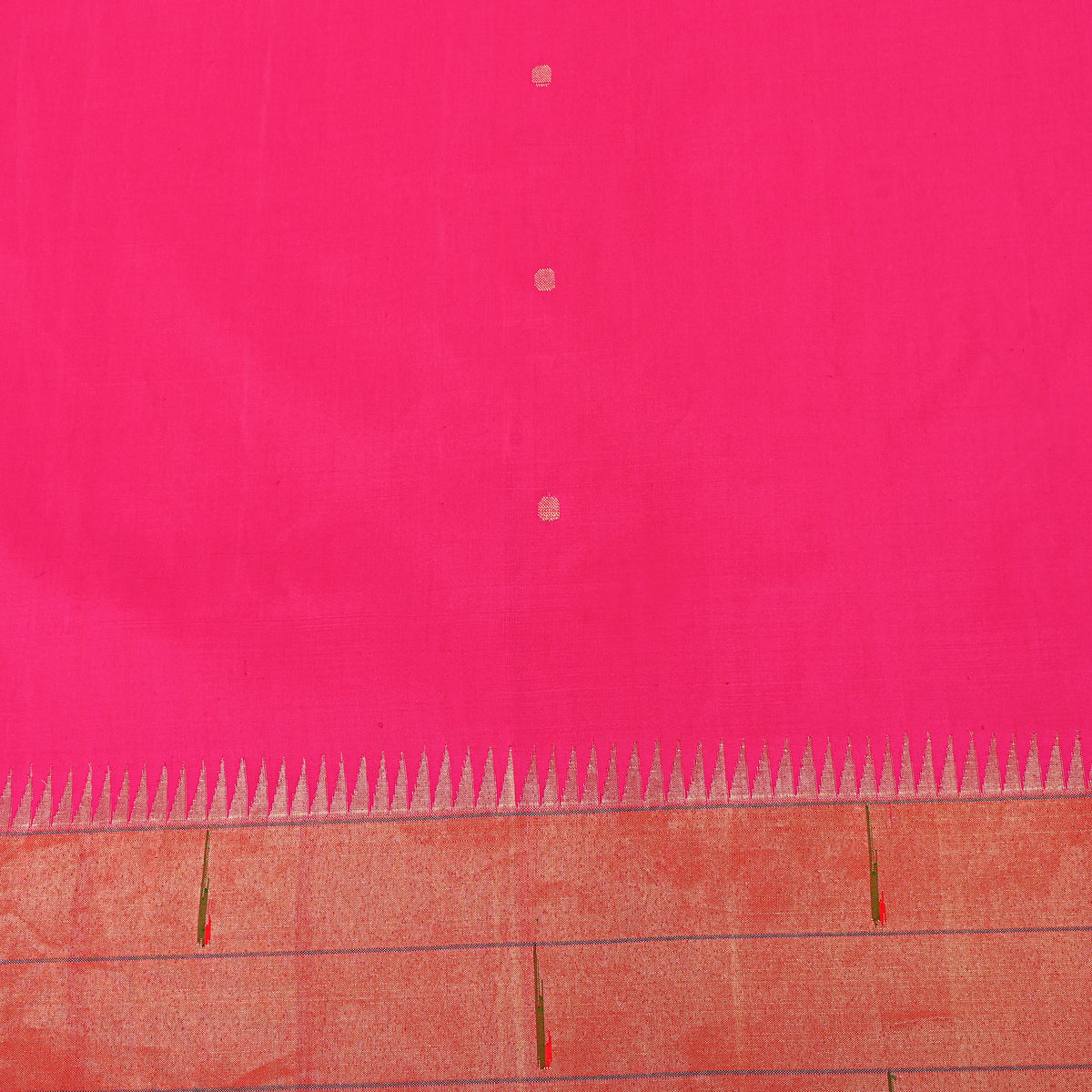 Candy Pink Gold Zari Butti Paithani Border Silk Fabric
