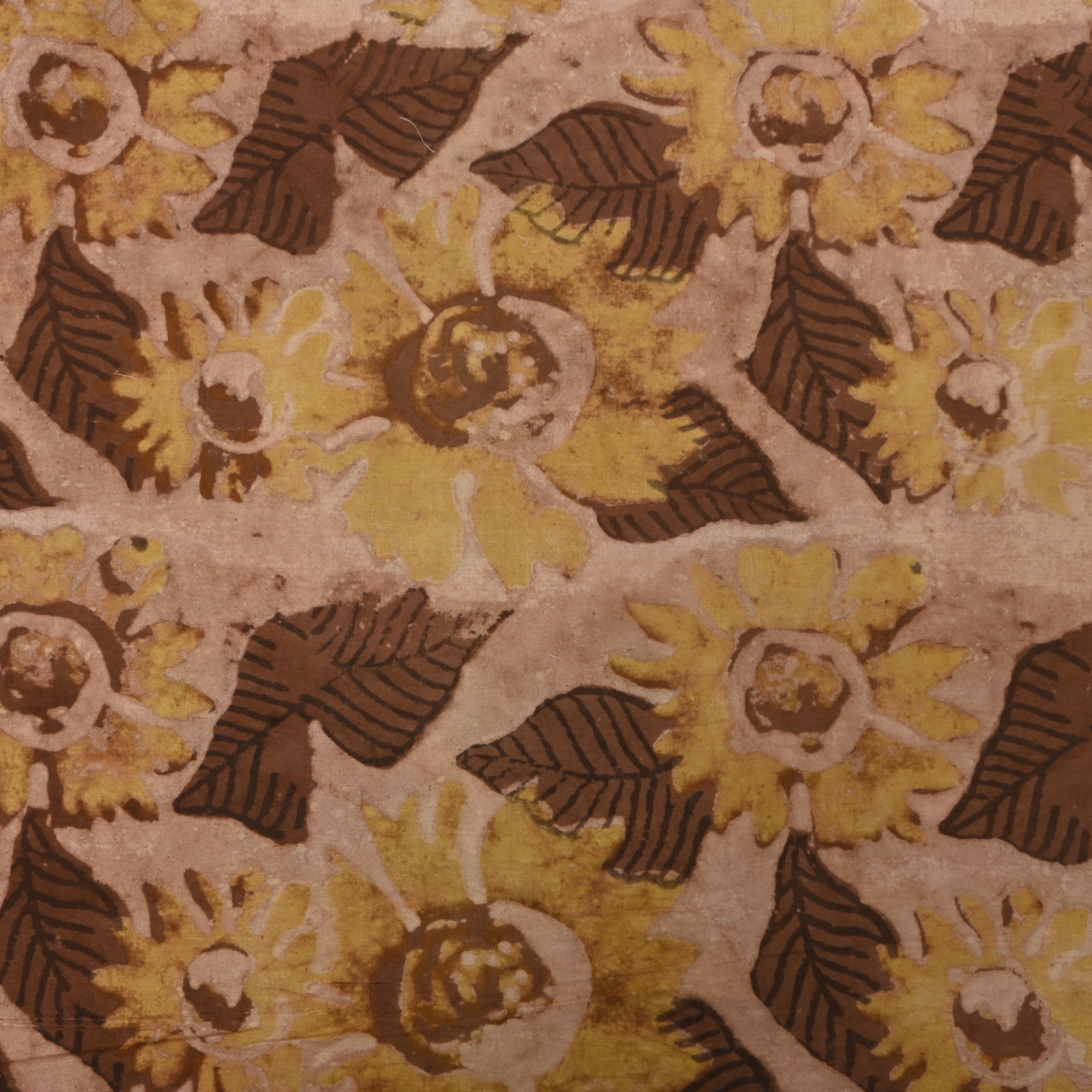 Beige Hand Block Printed Sunflower Cotton Fabric