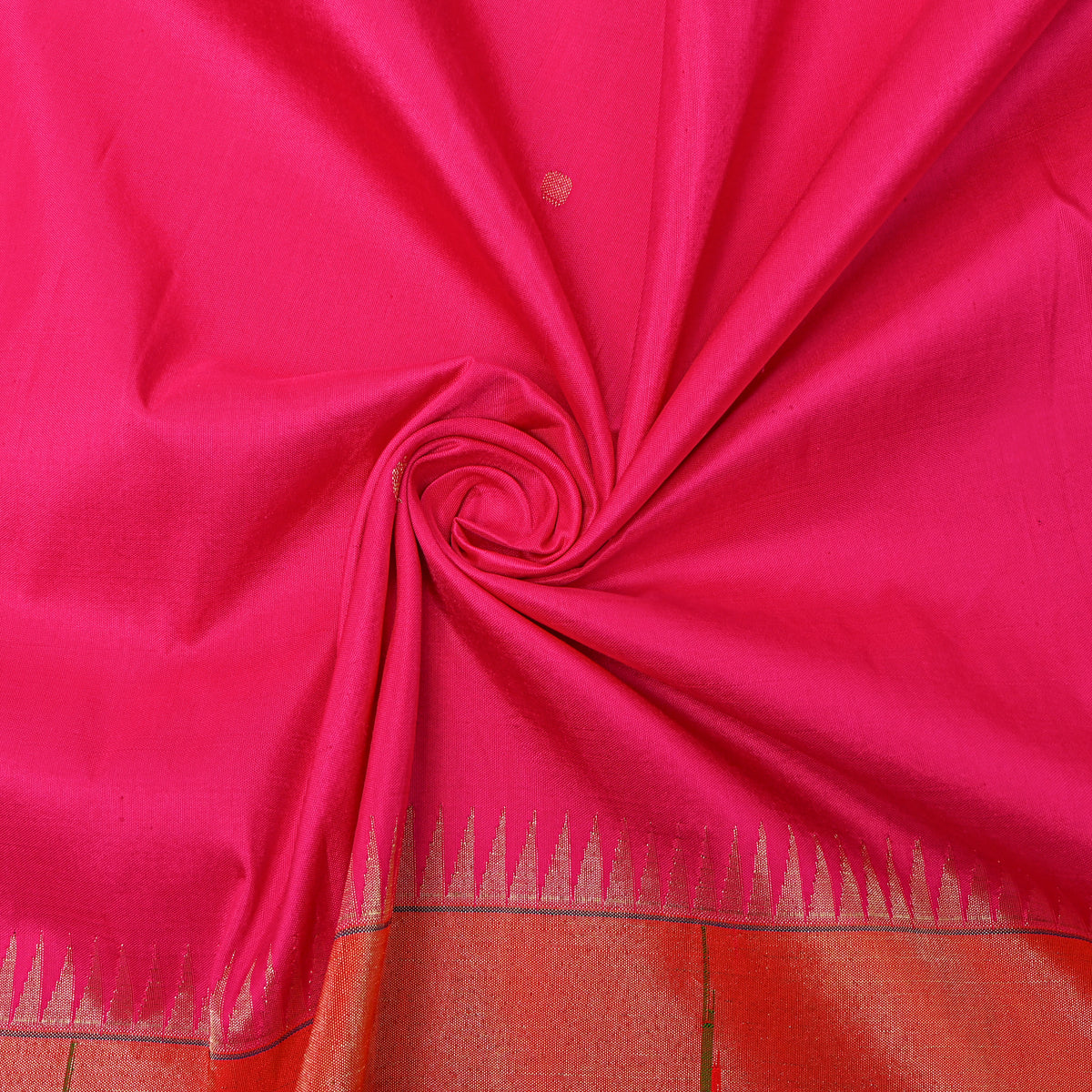 Candy Pink Gold Zari Butti Paithani Border Silk Fabric