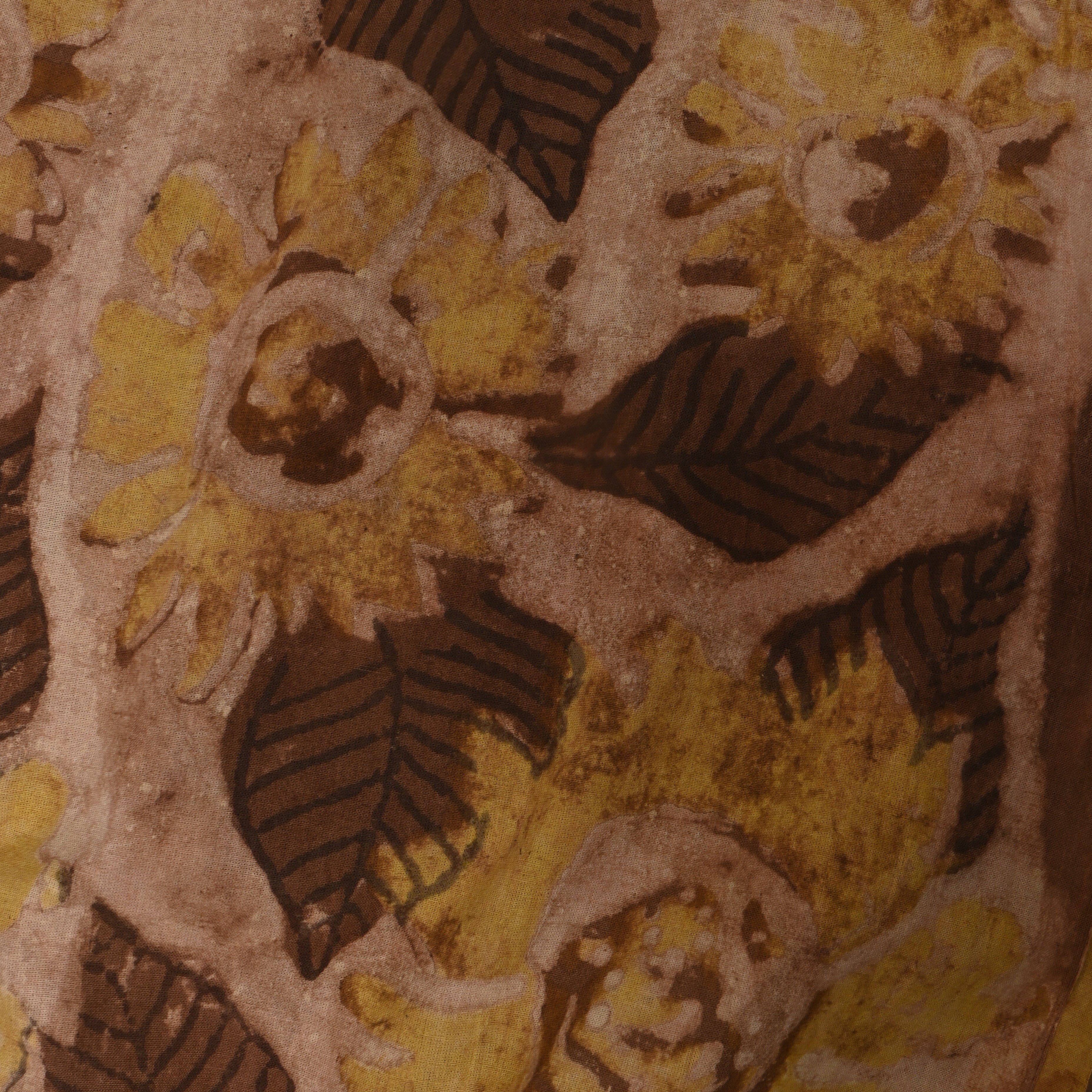 Beige Hand Block Printed Sunflower Cotton Fabric