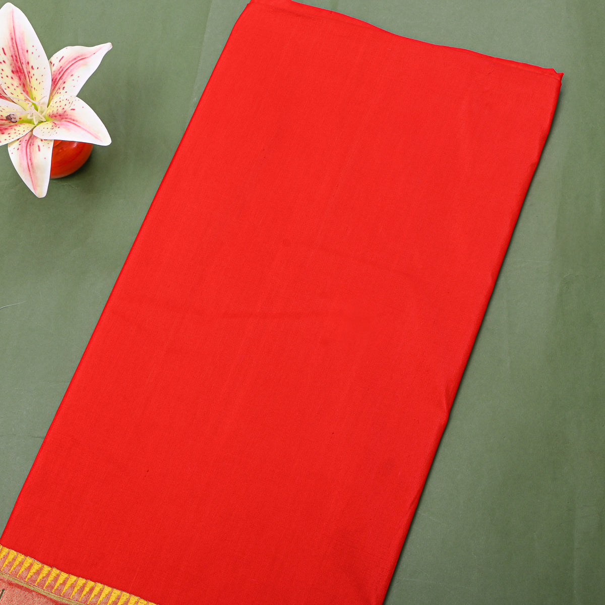 Plain Red Paithani Banarasi Silk Fabric