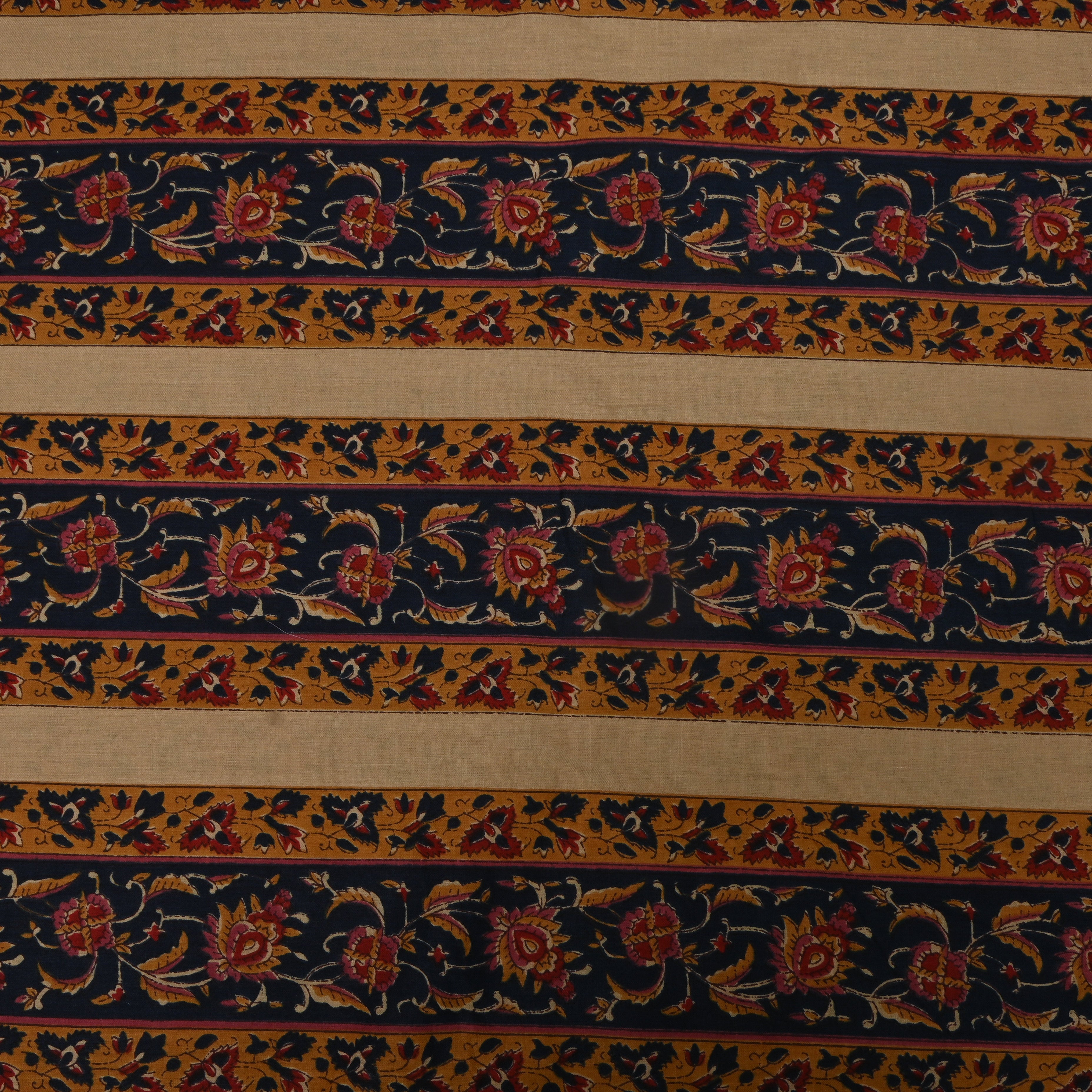 Golden Mustard Floral Border Printed Cotton