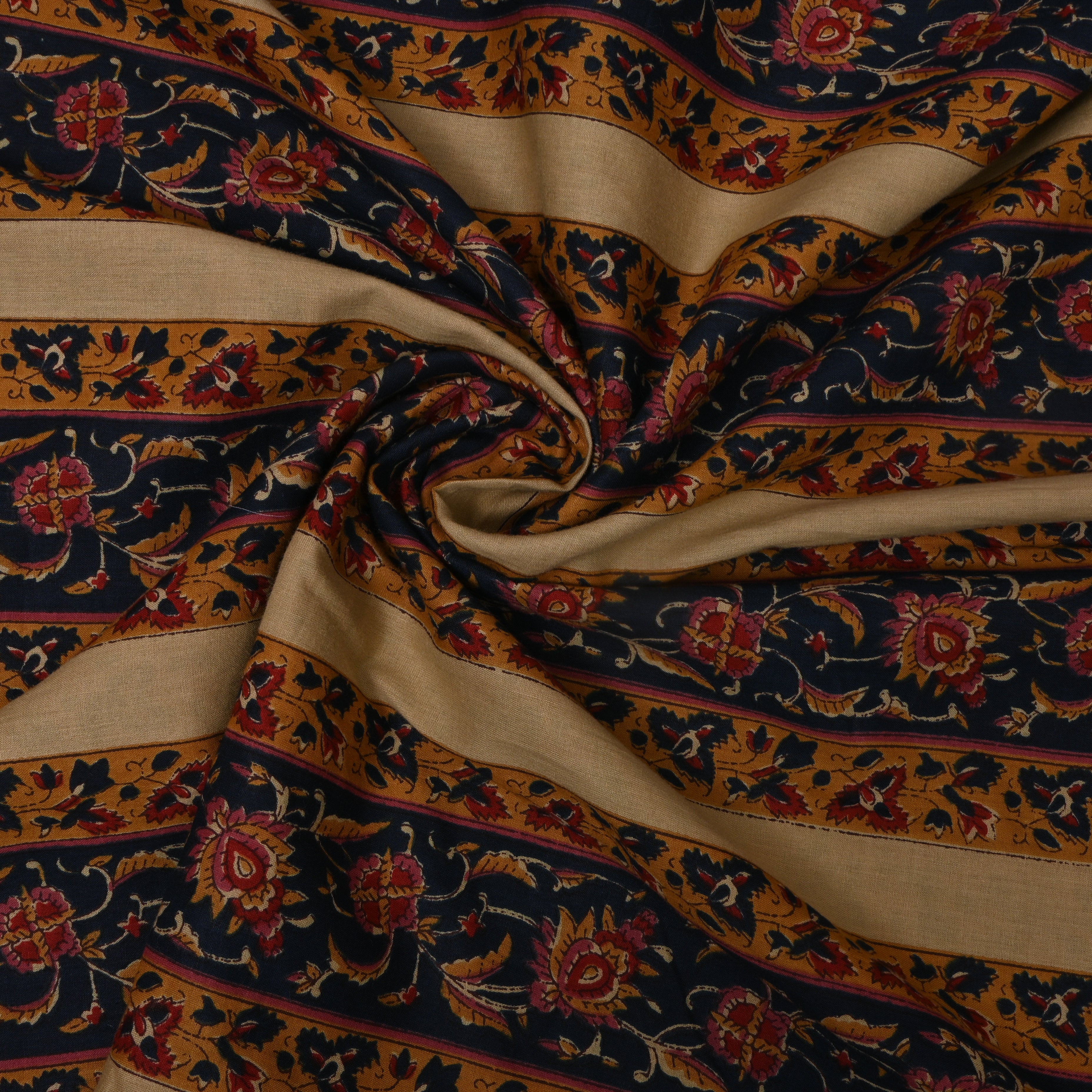 Golden Mustard Floral Border Printed Cotton