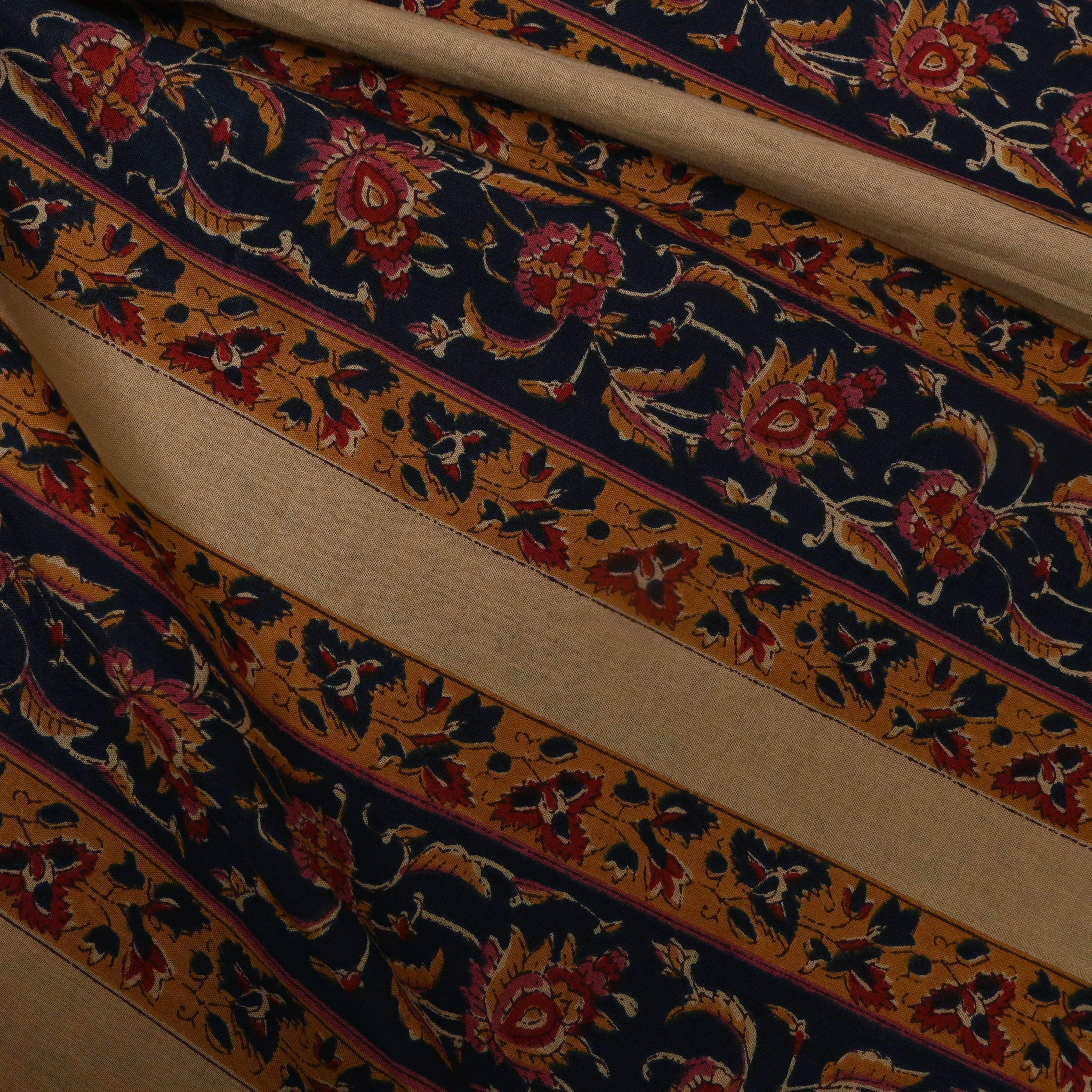 Golden Mustard Floral Border Printed Cotton