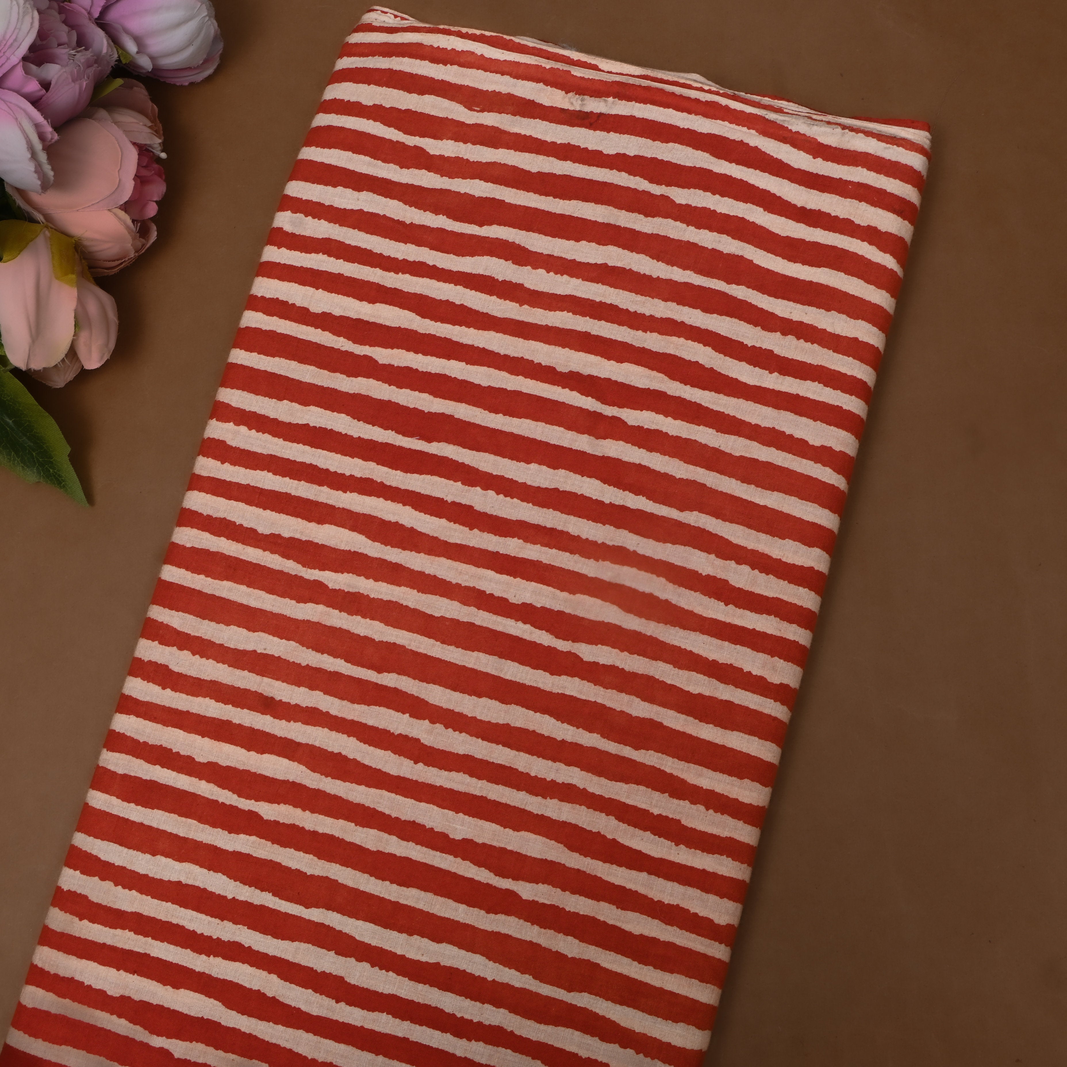 Rust Orange Stripe Print Cotton Fabric