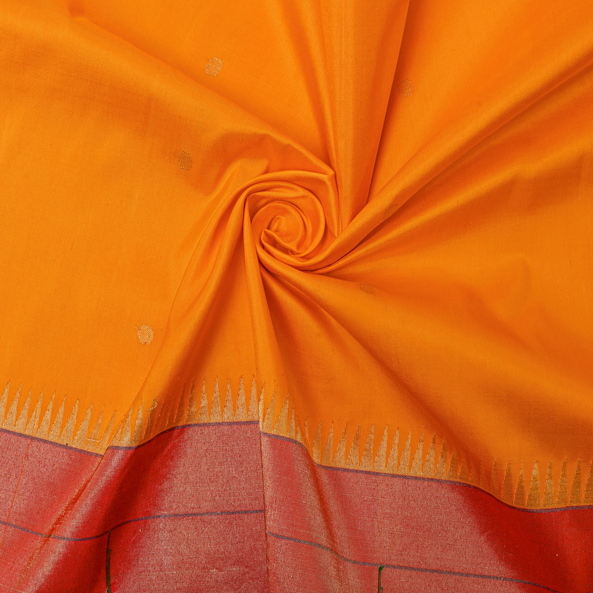 Saffron Gold Zari Butti Paithani Border Self Weave Silk Fabric