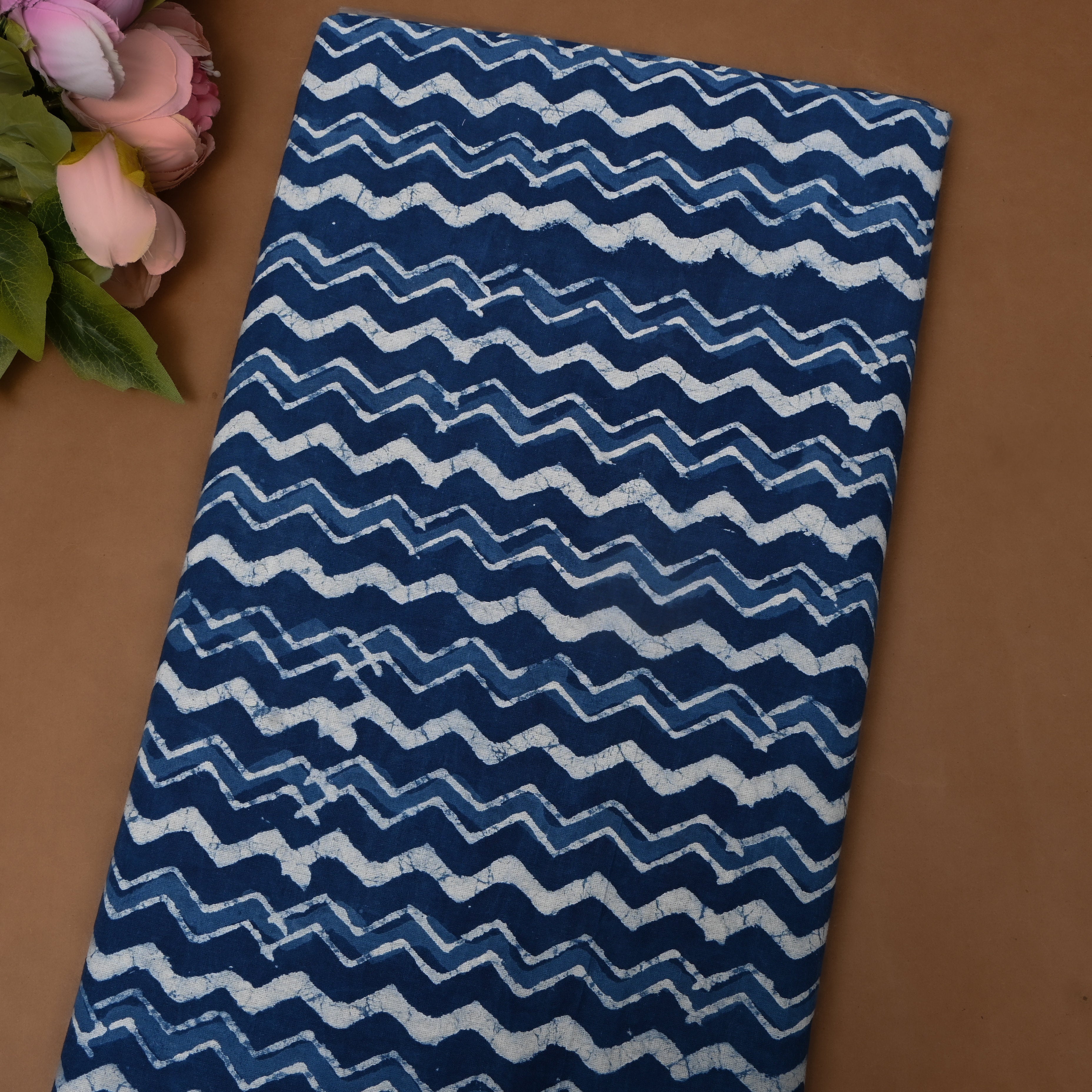 Indigo Blue Chevron Block Print Cotton Fabric