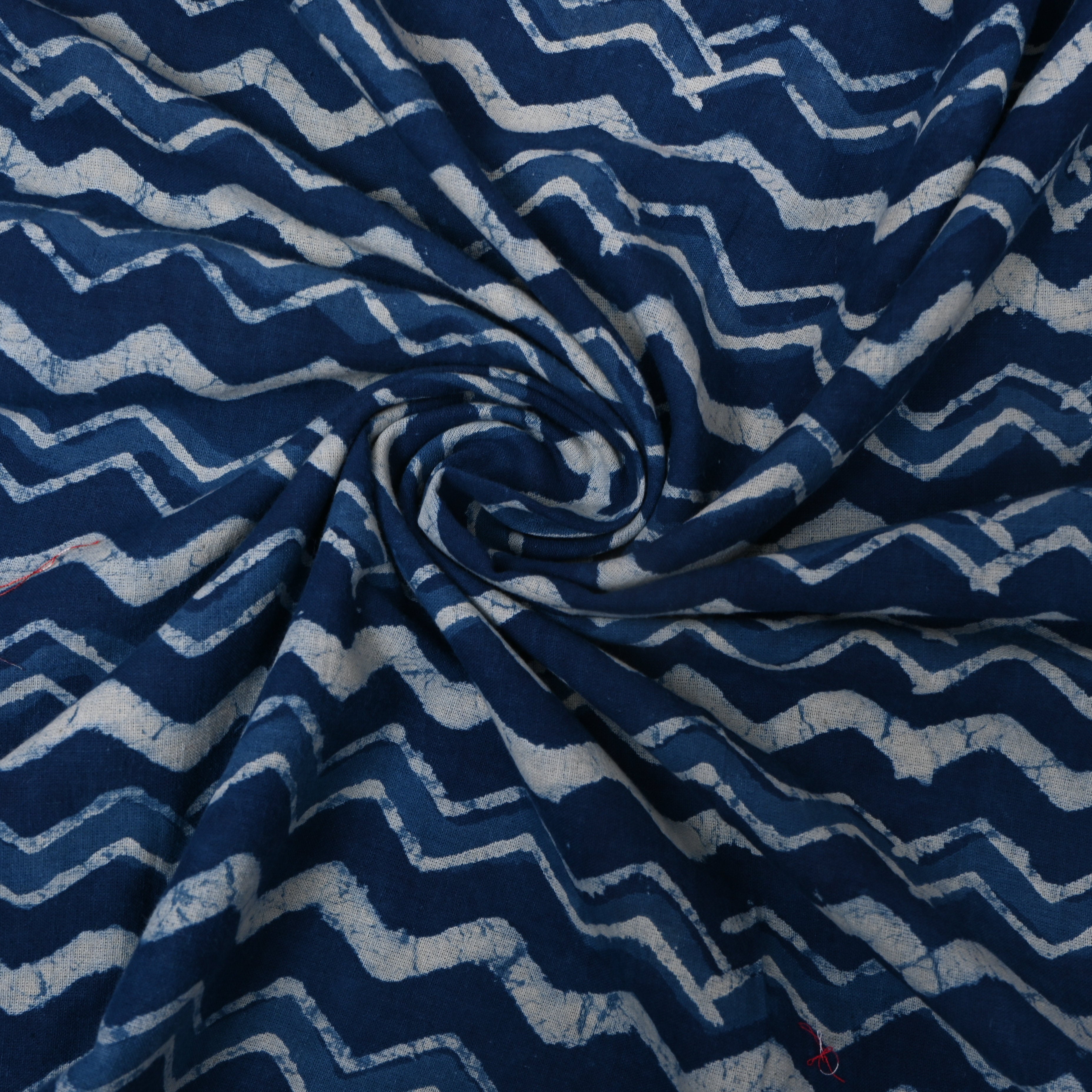 Indigo Blue Chevron Block Print Cotton Fabric