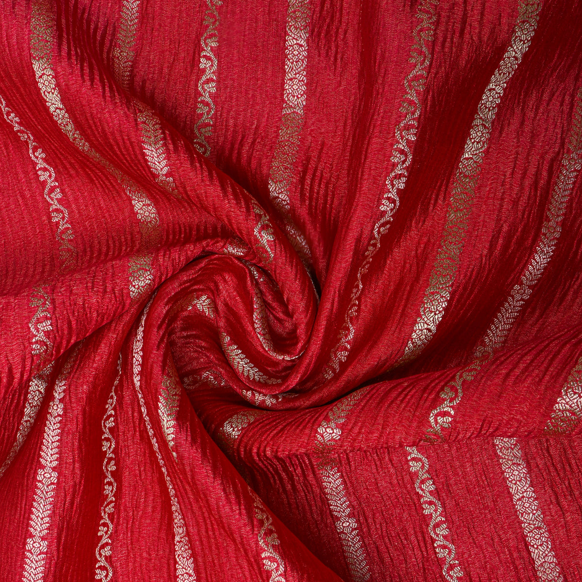 Cranberry Gold Zari Striped Self Weave Jamawar Tissue Fabric