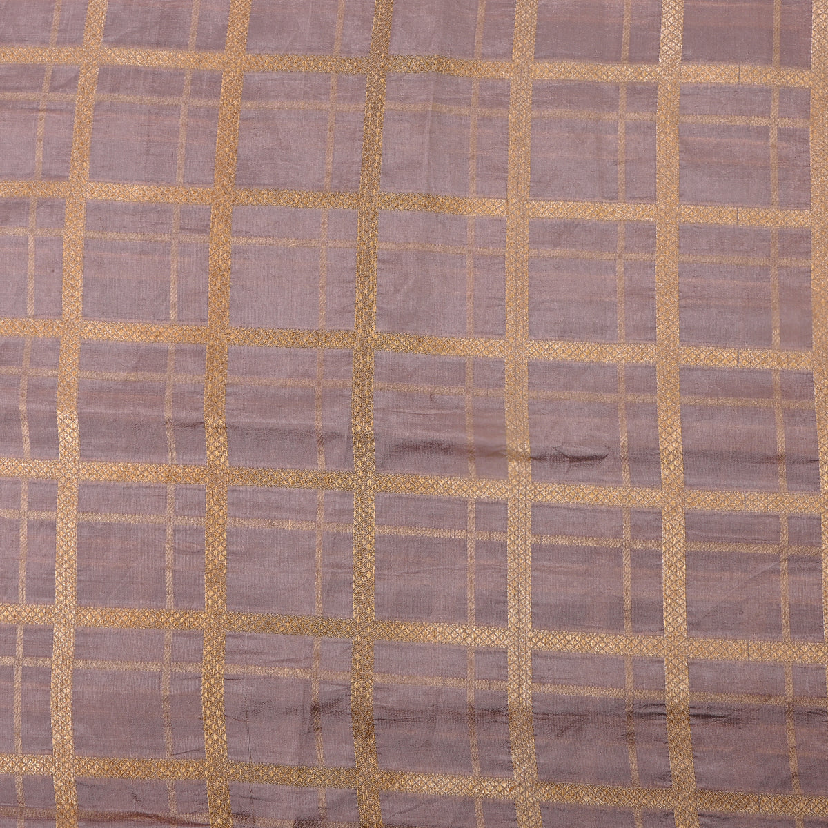 Dusty Mauve Gold Zari Check Jamawar Silk Fabric
