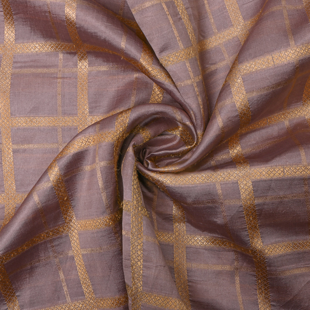 Dusty Mauve Gold Zari Check Jamawar Silk Fabric